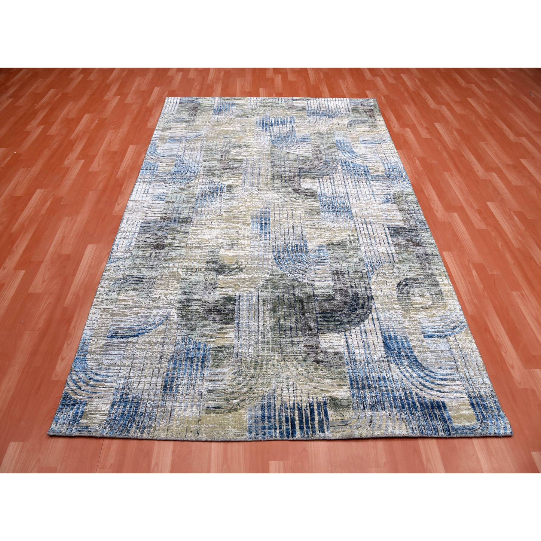 6'x9' THE INTERTWINED PASSAGE, Hand Knotted, Silk with Textured Wool, Oriental Rug HR75128 - Image 2