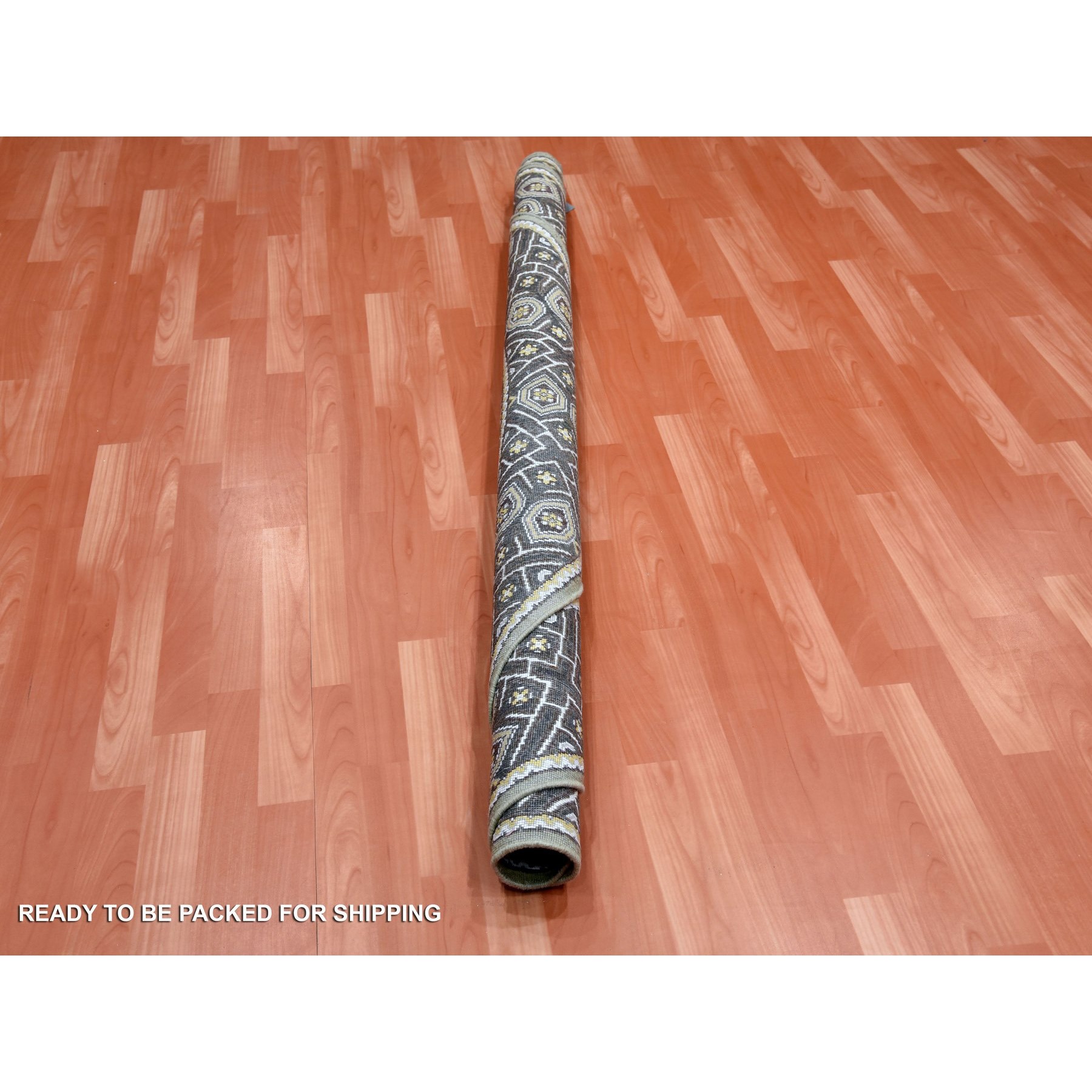 6'2"x6'2" Taupe-Brown Textured Wool and Silk Mughal Inspired Medallions Design Hand-Knotted Round Oriental Rug HR75129 - Image 5