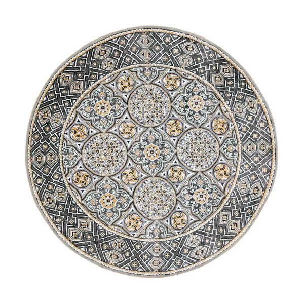 6'1"x6'1" Taupe-Brown Textured Wool and Silk Mughal Inspired Medallions Design Hand-Knotted Round Oriental Rug HR75130