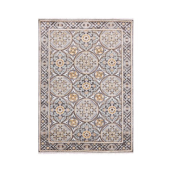 4'x6'2" Taupe-Brown Mughal Inspired Medallions Design Textured Wool and Silk Hand-Knotted Oriental Rug HR75132