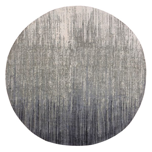7'10"X8'1" Blue-Gray Pure Wool Densely Woven Hand Knotted Modern Ombre Design Round Oriental Rug HR75145