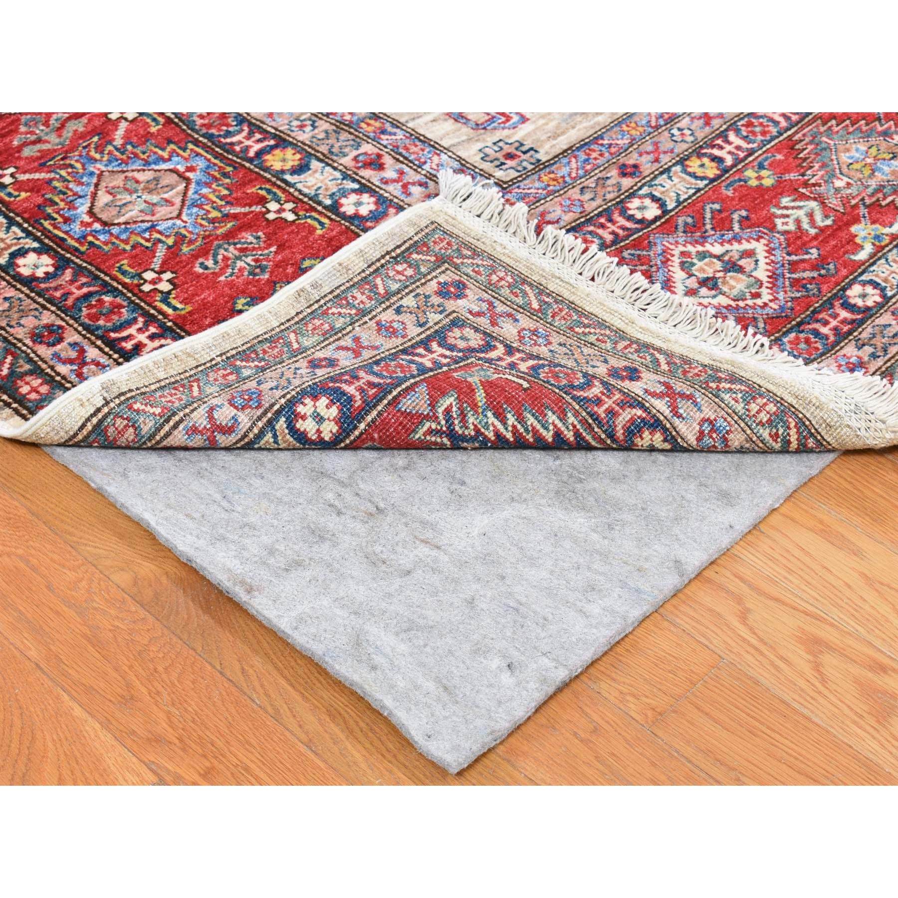 8'4"x10'2" Camel Color, Afghan Super Kazak with Geometric Design, Shiny and Vibrant Wool, Hand Knotted Oriental Rug HR80323 - Image 5
