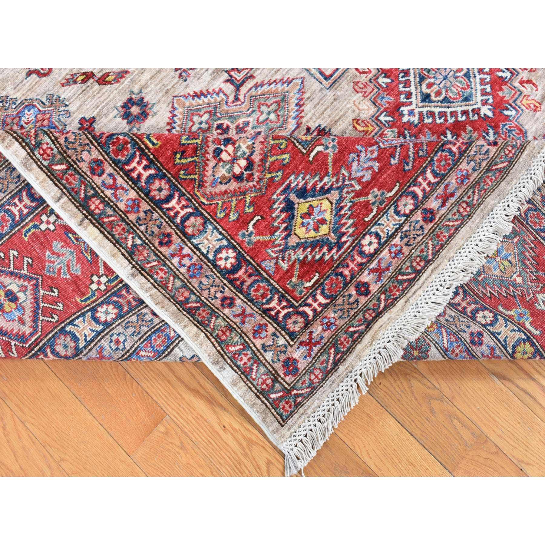 8'4"x10'2" Camel Color, Afghan Super Kazak with Geometric Design, Shiny and Vibrant Wool, Hand Knotted Oriental Rug HR80323 - Image 7