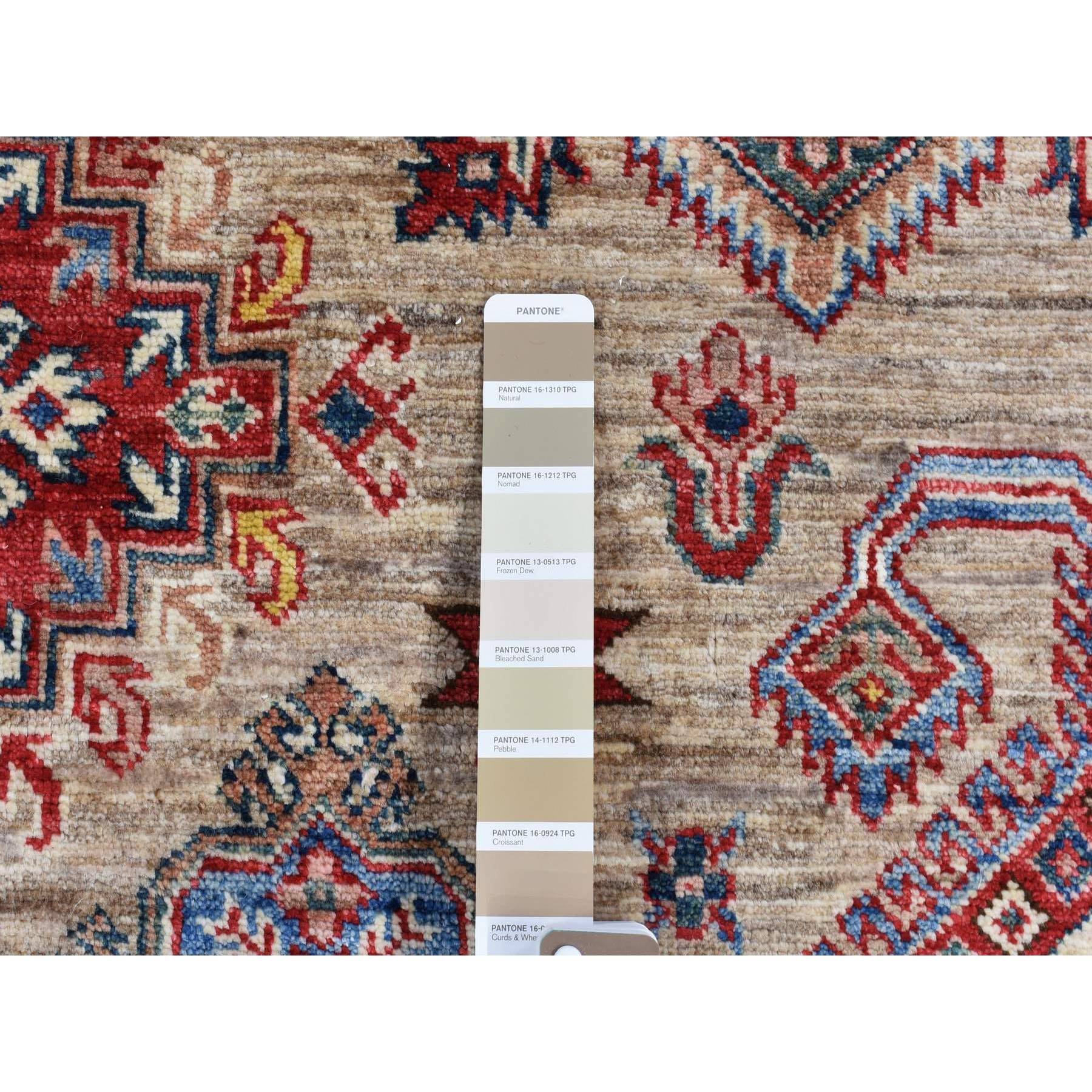 8'4"x10'2" Camel Color, Afghan Super Kazak with Geometric Design, Shiny and Vibrant Wool, Hand Knotted Oriental Rug HR80323 - Image 8