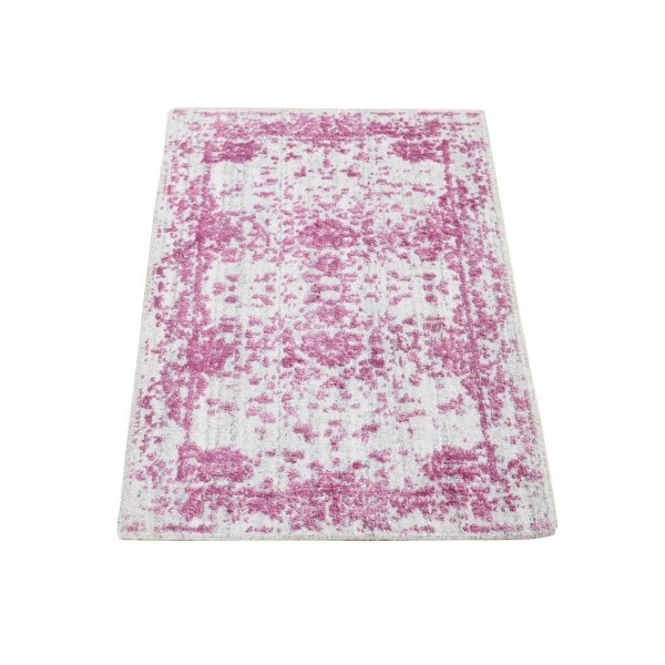 2'x3' Pink, Fine Jacquard Natural Dyes, Hand Loomed Wool and Plant Based Silk, Mat Oriental Rug HR80332
