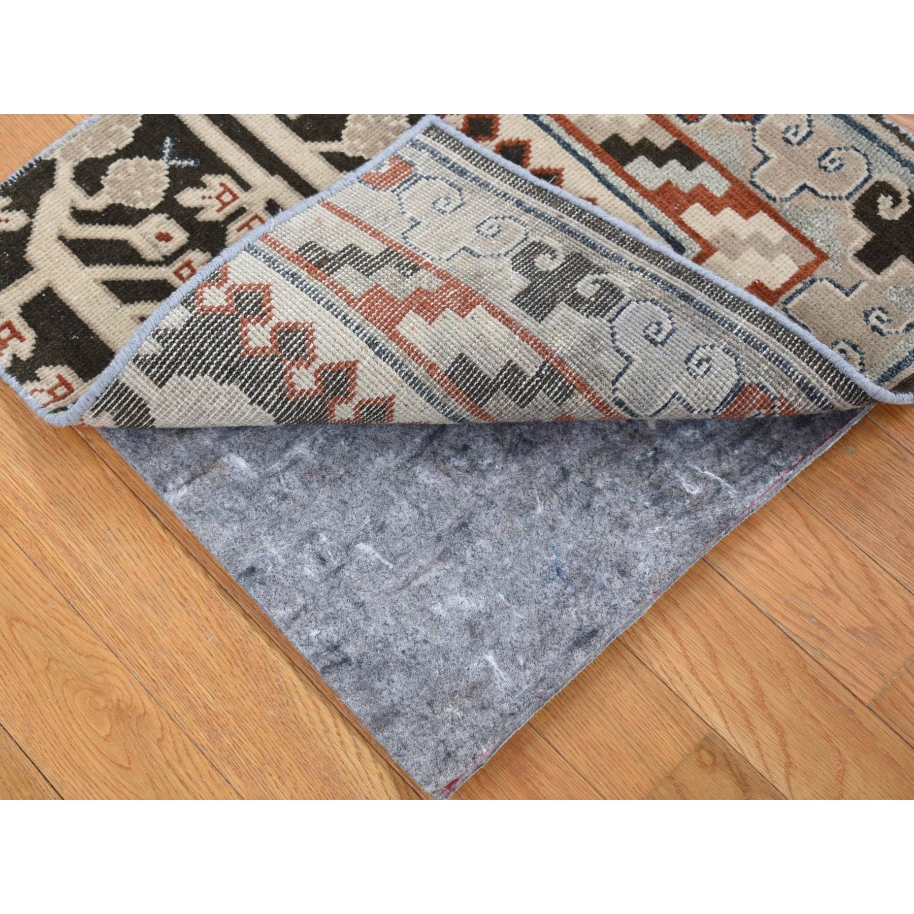 2'1"x2'1" Chocolate Brown, Samarkand Collection, Sample Fragment, 100% Wool, Zero Pile, Hand Knotted Square Oriental Rug HR80357 - Image 2
