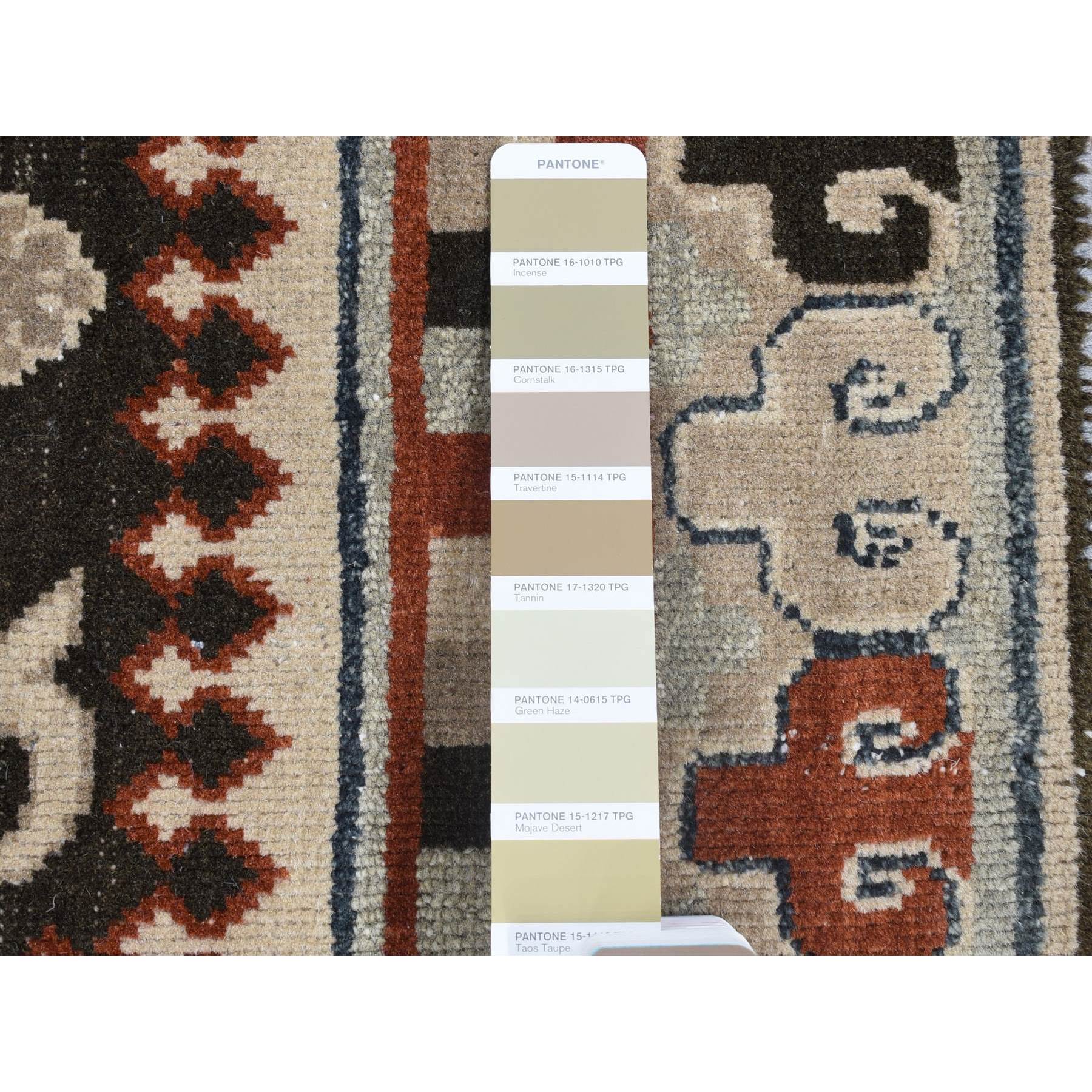 2'1"x2'1" Chocolate Brown, Samarkand Collection, Sample Fragment, 100% Wool, Zero Pile, Hand Knotted Square Oriental Rug HR80357 - Image 3