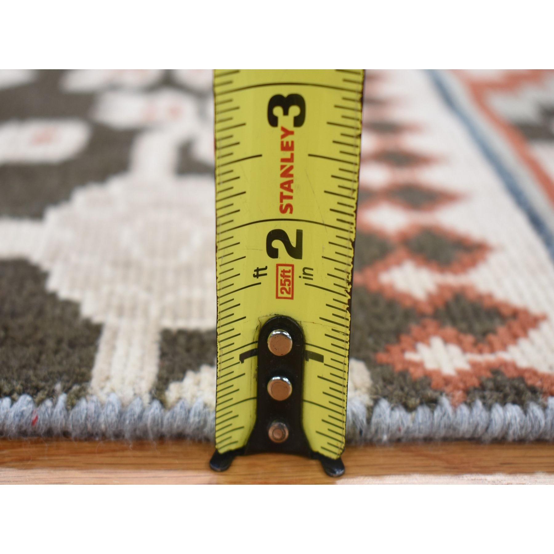 2'1"x2'1" Chocolate Brown, Samarkand Collection, Sample Fragment, 100% Wool, Zero Pile, Hand Knotted Square Oriental Rug HR80357 - Image 5