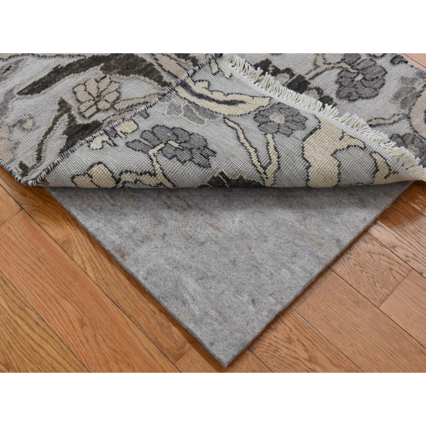 2'1"x3'1" Ivory with Chocolate Brown, 100% Wool, Hi and Lo, Oushak Design, Hand Knotted, Sample Fragment, Textured, Mat Oriental Rug HR80377 - Image 2