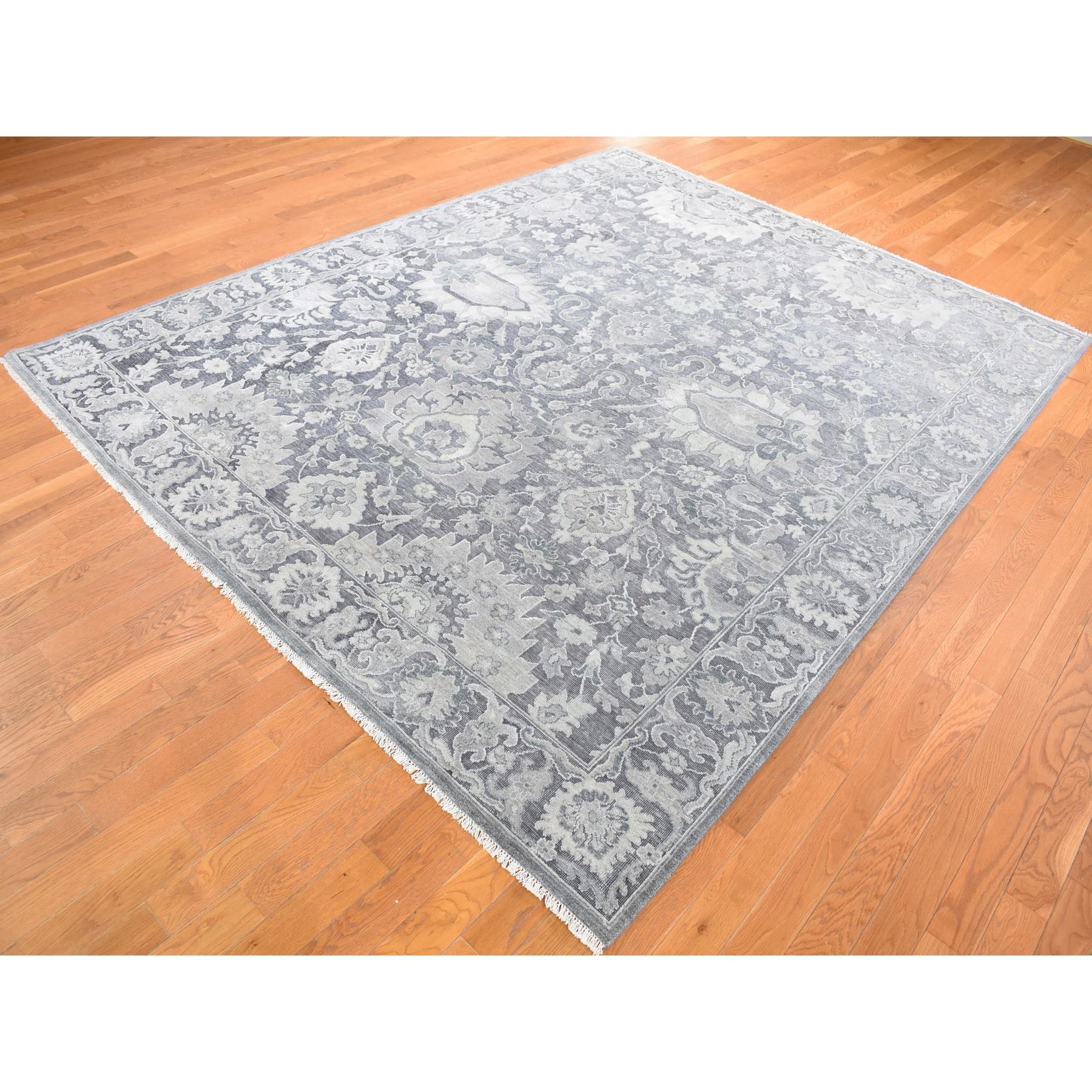 7'10"x10'2" Charcoal Gray, Silk with Textured Wool, Hand Knotted, Oushak Influence, Oriental Rug HR80385 - Image 4