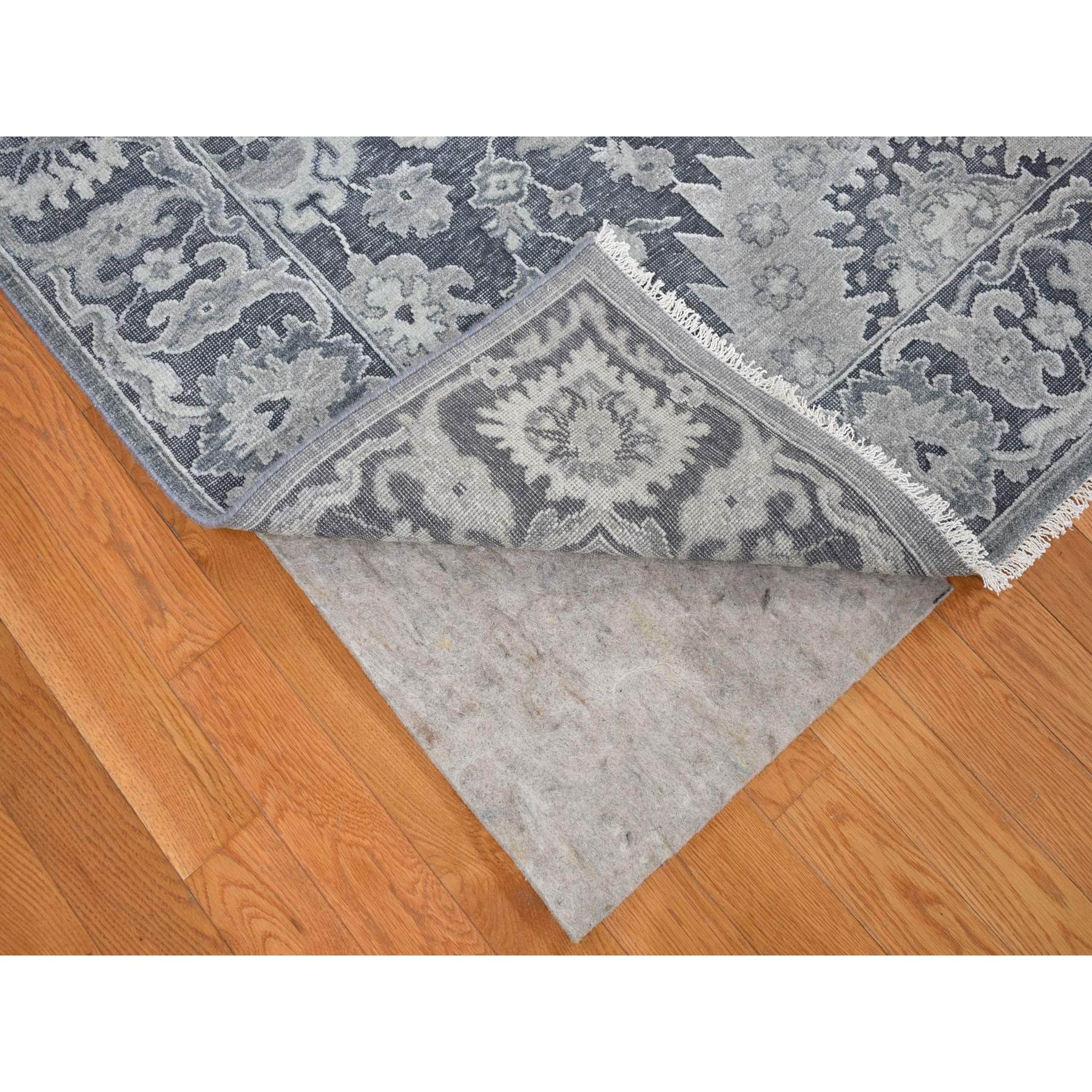 7'10"x10'2" Charcoal Gray, Silk with Textured Wool, Hand Knotted, Oushak Influence, Oriental Rug HR80385 - Image 5