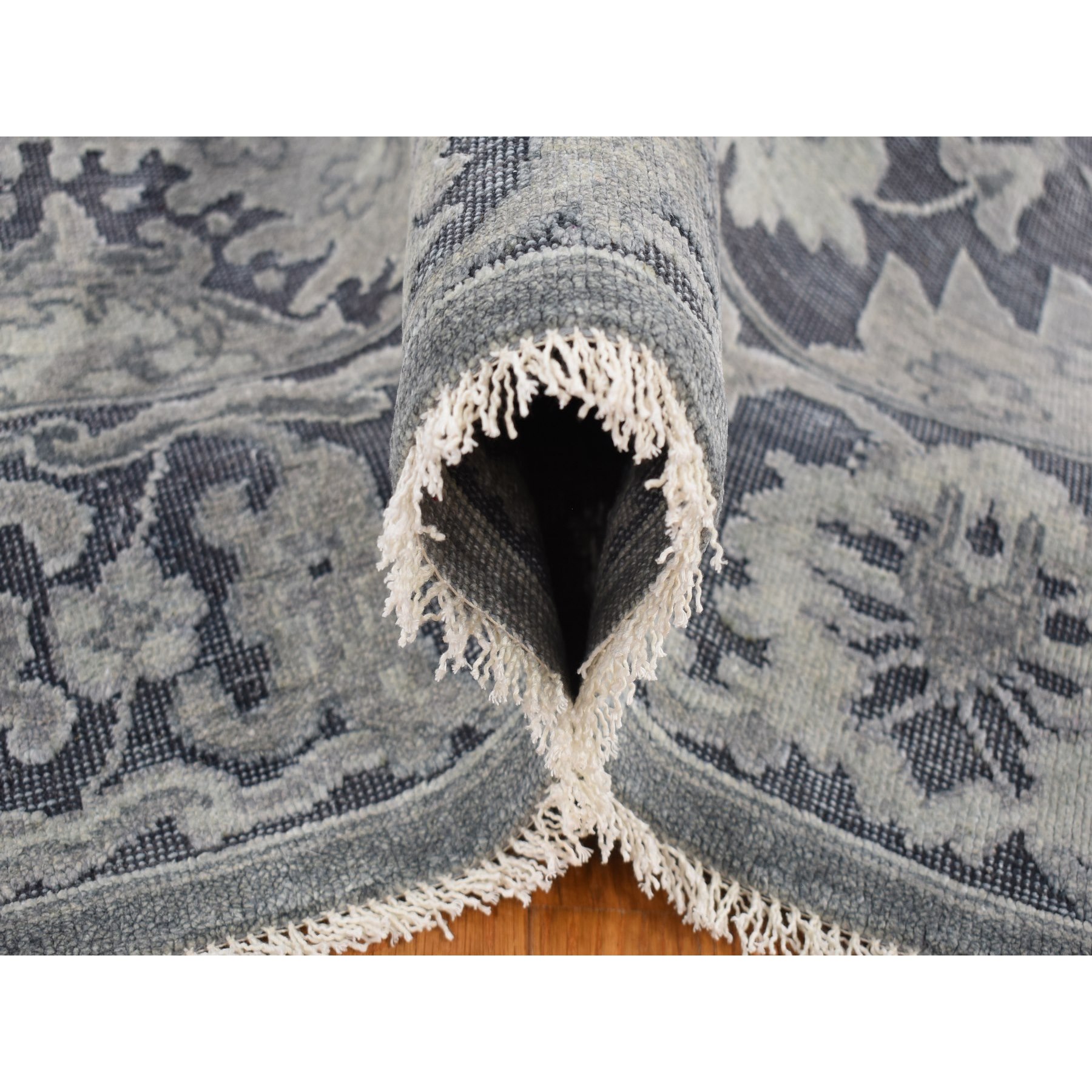 7'10"x10'2" Charcoal Gray, Silk with Textured Wool, Hand Knotted, Oushak Influence, Oriental Rug HR80385 - Image 6