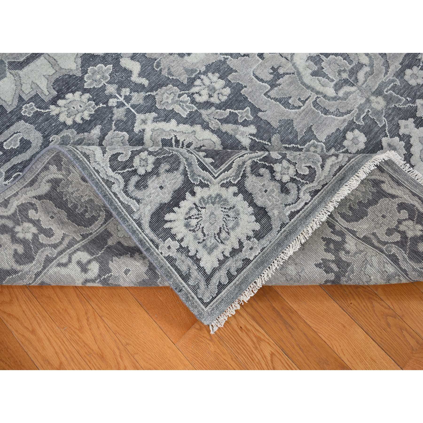 7'10"x10'2" Charcoal Gray, Silk with Textured Wool, Hand Knotted, Oushak Influence, Oriental Rug HR80385 - Image 7
