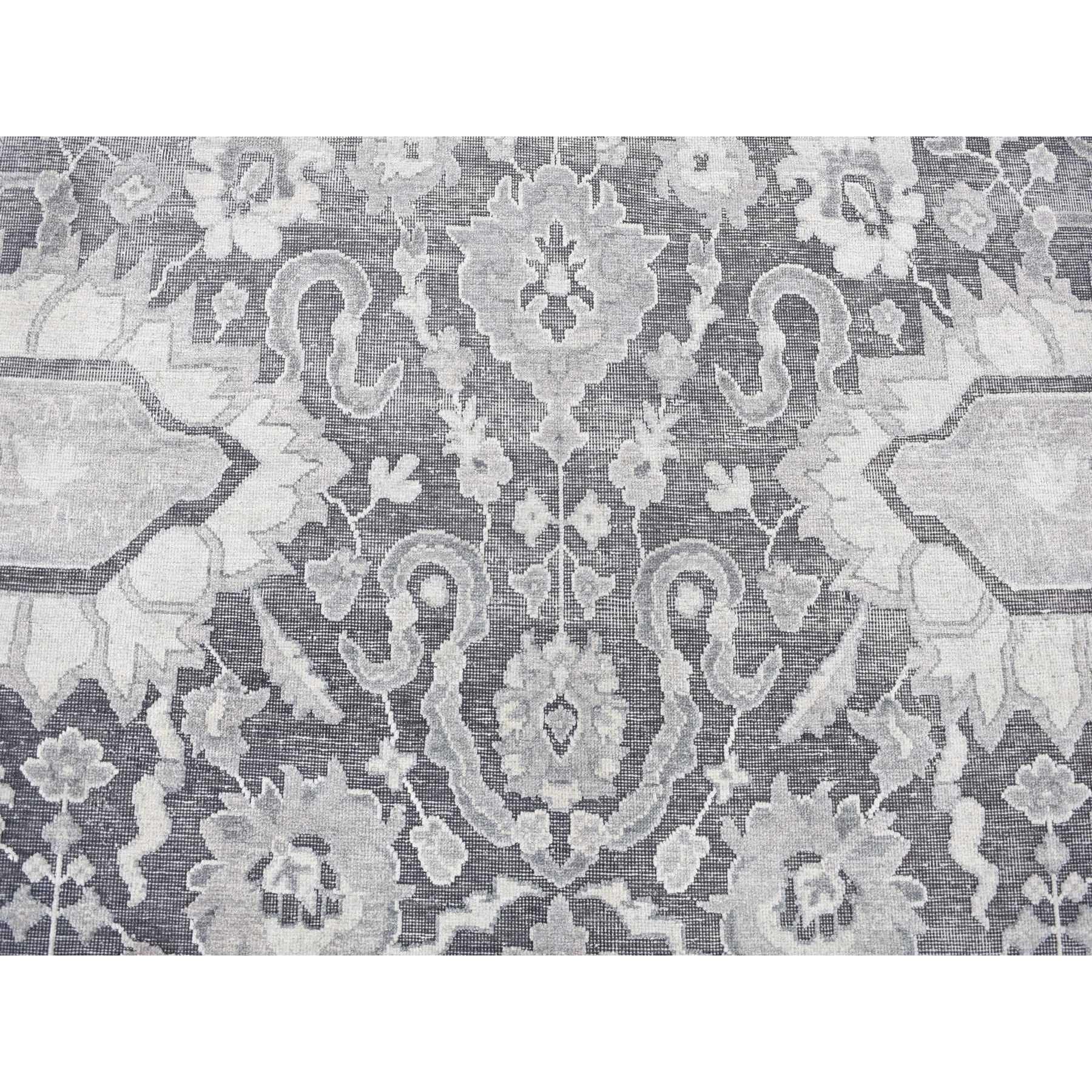 7'10"x10'2" Charcoal Gray, Silk with Textured Wool, Hand Knotted, Oushak Influence, Oriental Rug HR80385 - Image 9