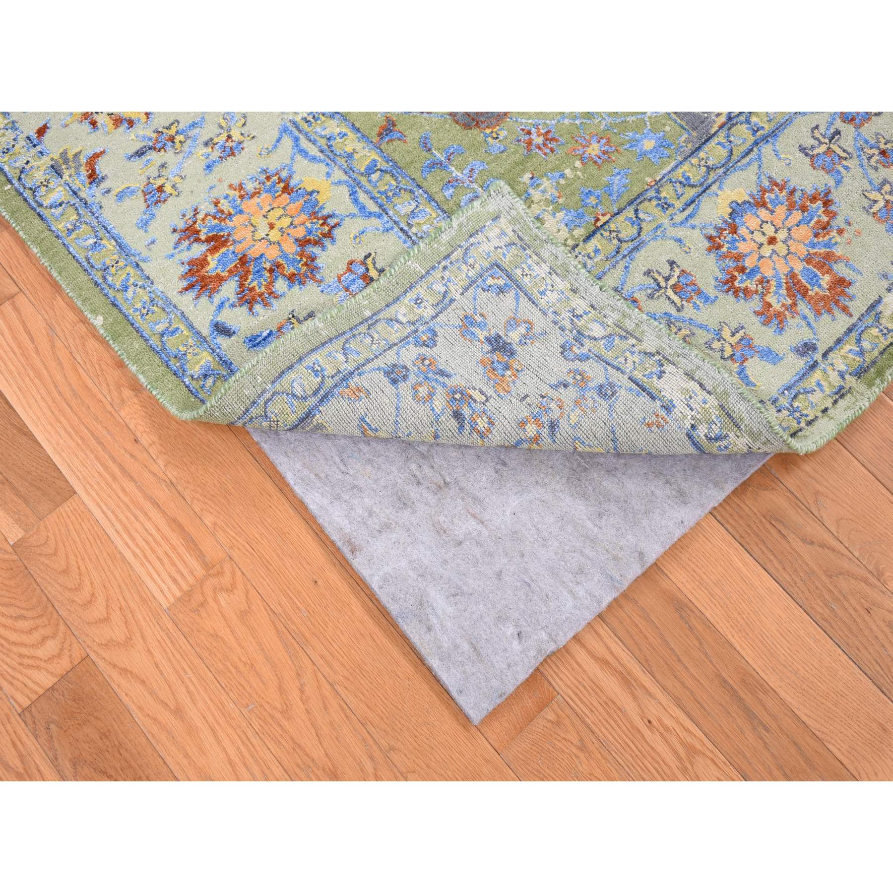 7'9"x9'10" Forest Green, Broken Persian Tabriz with Rug on Top of Rug Design, Silk with Textured Wool, Oriental Rug HR80388 - Image 5