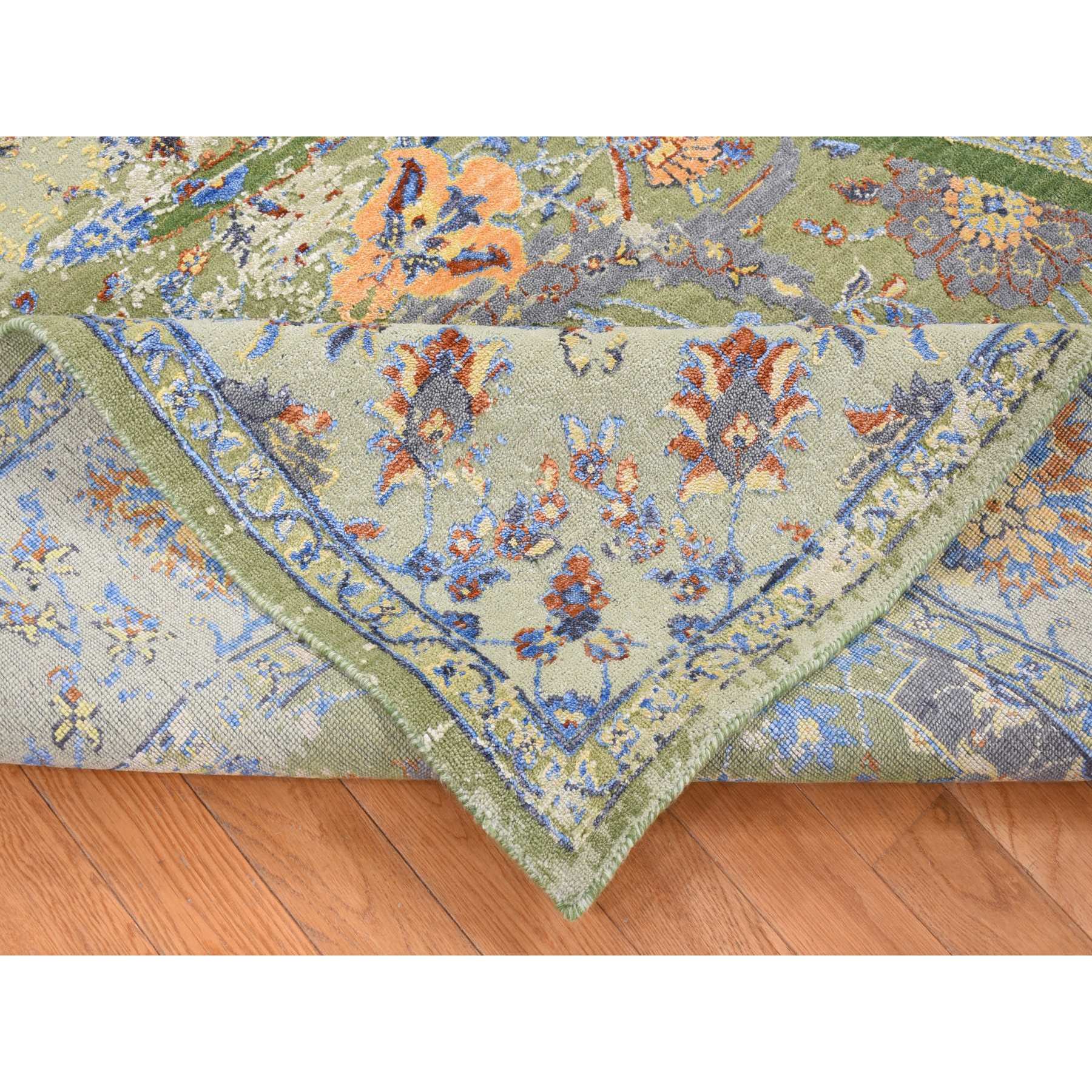 7'9"x9'10" Forest Green, Broken Persian Tabriz with Rug on Top of Rug Design, Silk with Textured Wool, Oriental Rug HR80388 - Image 7