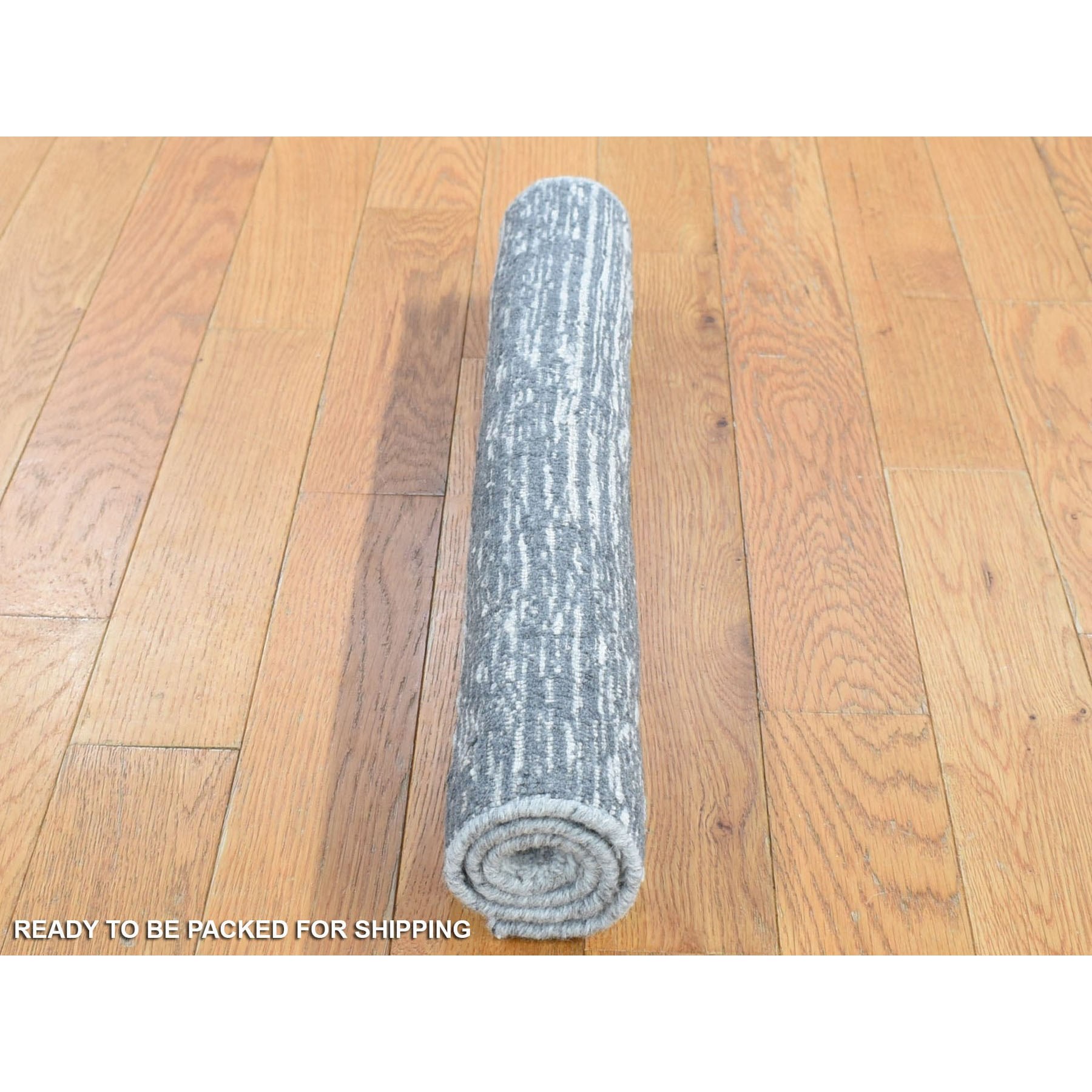 2'x2' Light Gray, Jacquard, Hand Loomed, Modern Design, Wool with Textured Pile, Sample Fragment, Oriental Rug HR80409 - Image 4