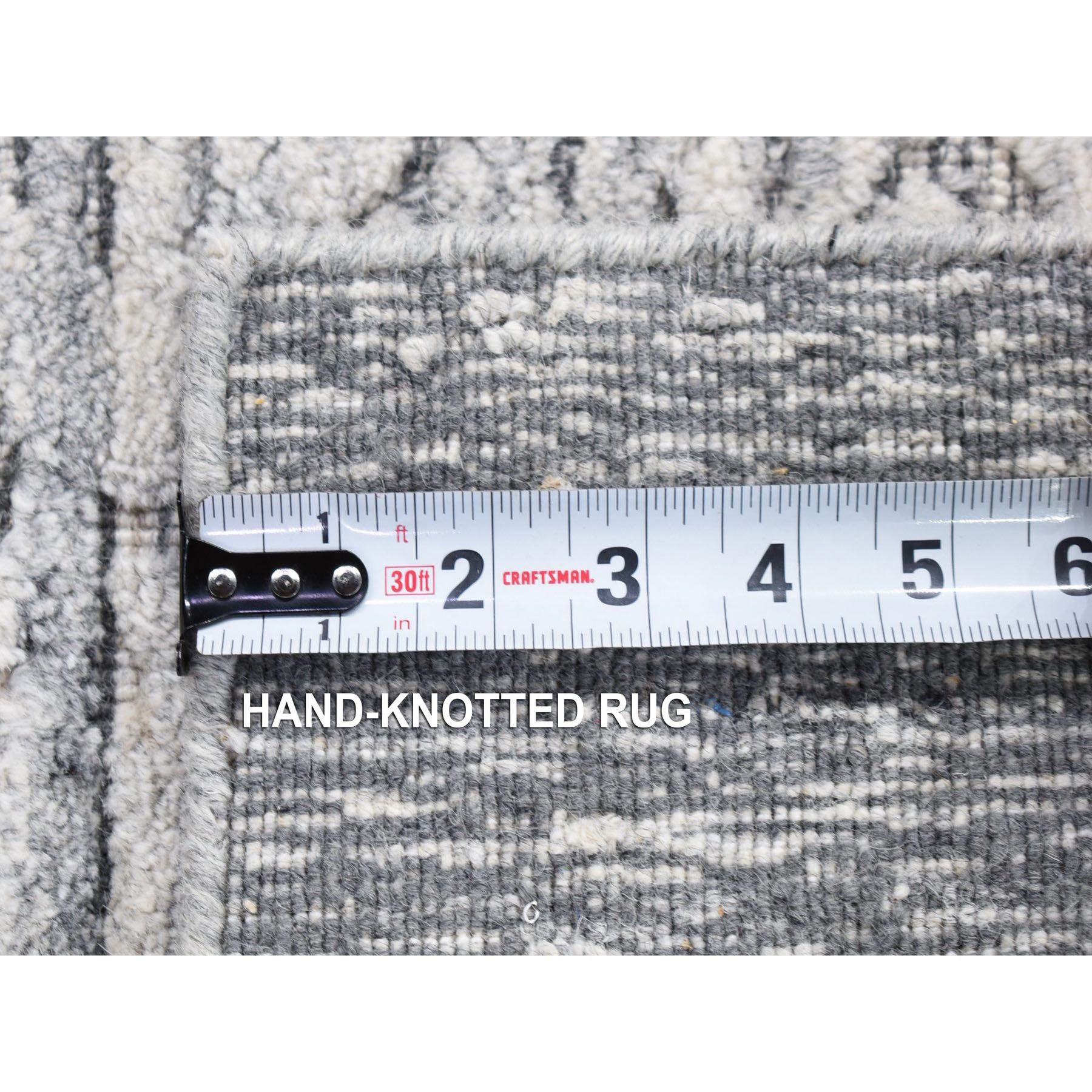 2'x2' Light Gray, Jacquard, Hand Loomed, Modern Design, Wool with Textured Pile, Sample Fragment, Oriental Rug HR80409 - Image 6