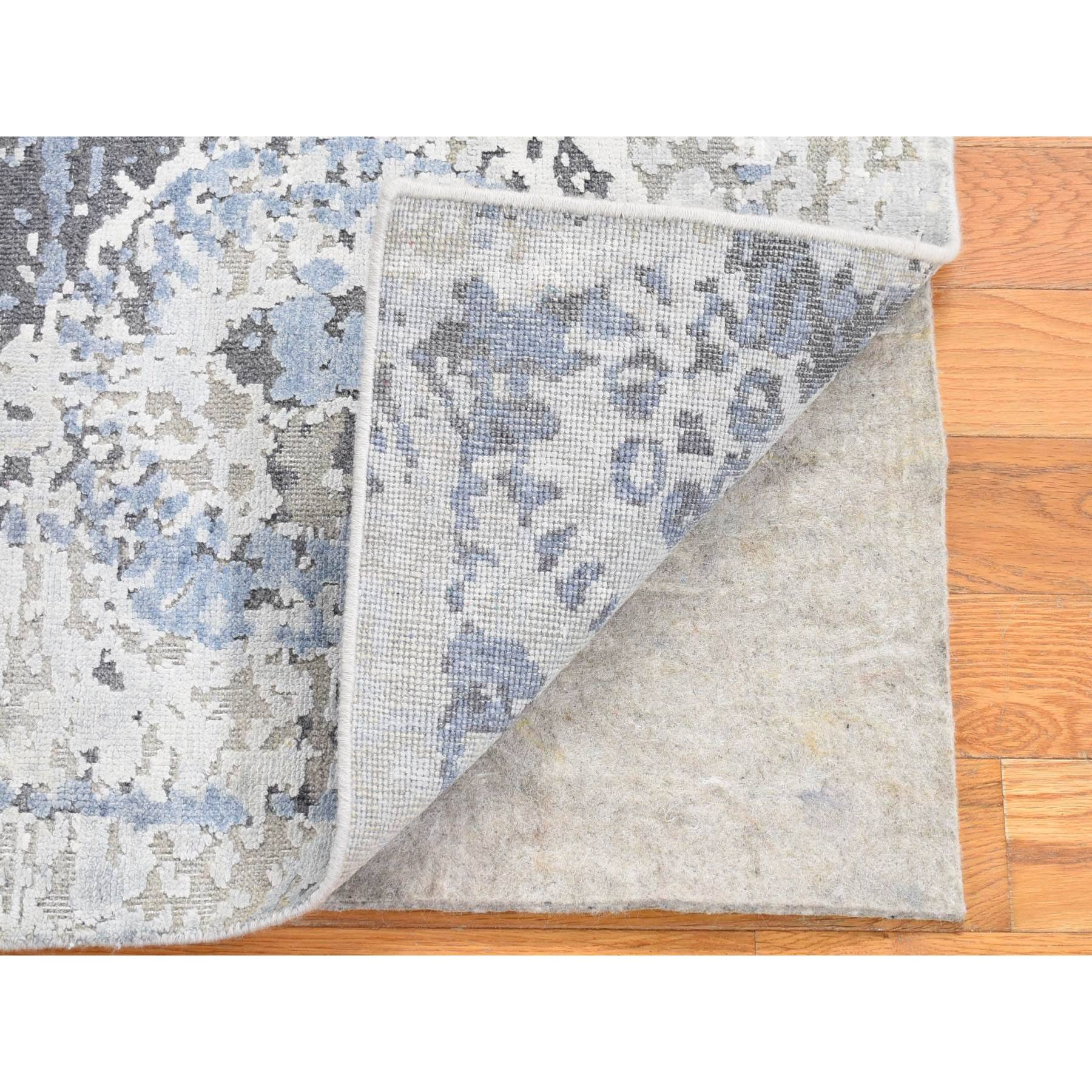2'1"x2'1" Beige, Silk with Textured Wool, Broken Circle Design, Sample Fragment, Hand Knotted, Oriental Rug HR80419 - Image 2
