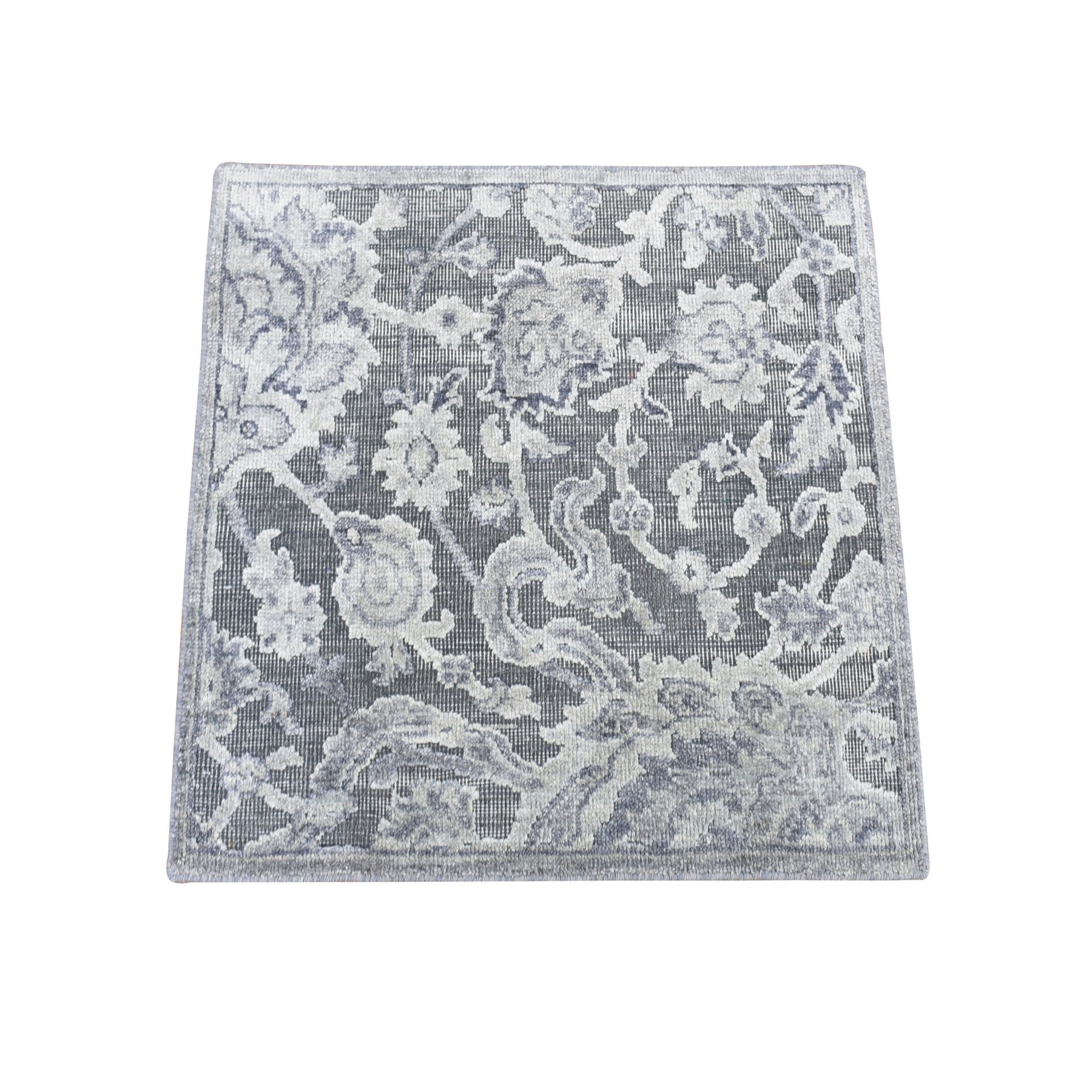 2'1"x2'1" Gray, Silk with Textured Wool, Hand Knotted, Oushak Influence, Sample Fragment, Oriental Rug HR80422