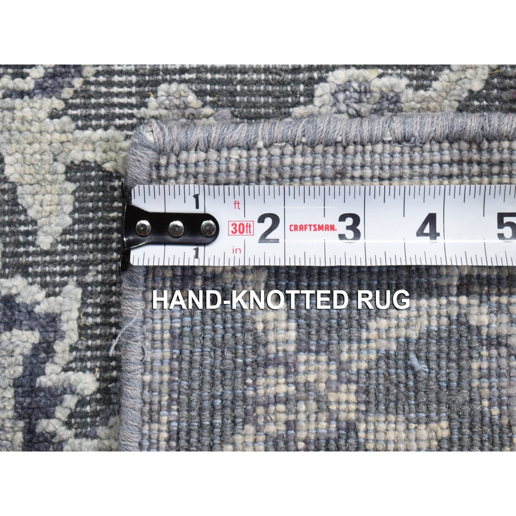 2'1"x2'1" Gray, Silk with Textured Wool, Hand Knotted, Oushak Influence, Sample Fragment, Oriental Rug HR80422 - Image 6