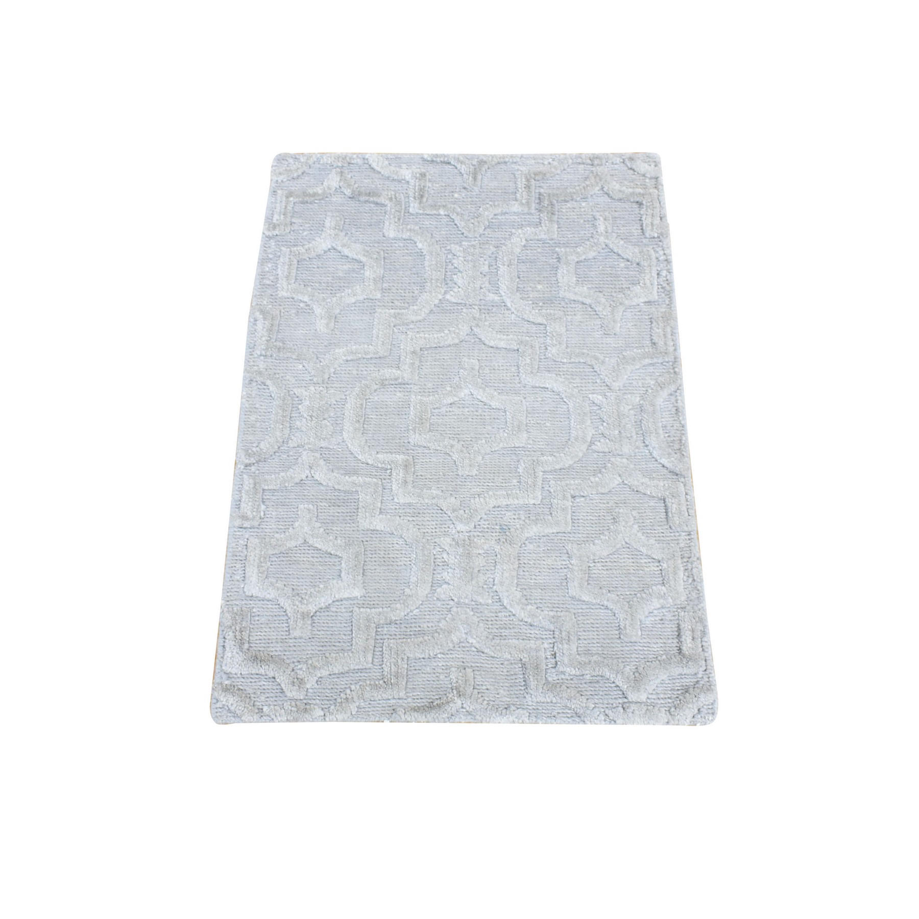 2'x2'10" Gray, Modern Design, Silk with Textured Wool, Hand Knotted, Mat, Oriental Rug HR80423