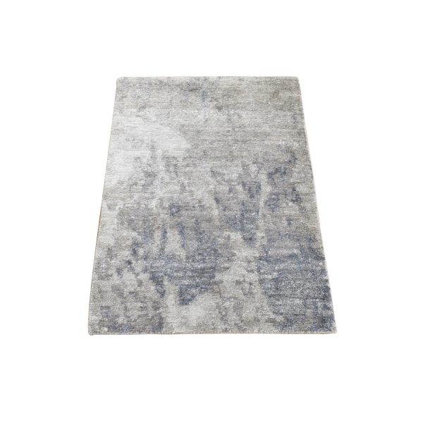 2'x2'10" Light Gray, Textured Wool with Plant Based Silk, Modern Abstract Design, Hand Knotted, Mat Oriental Rug HR80433