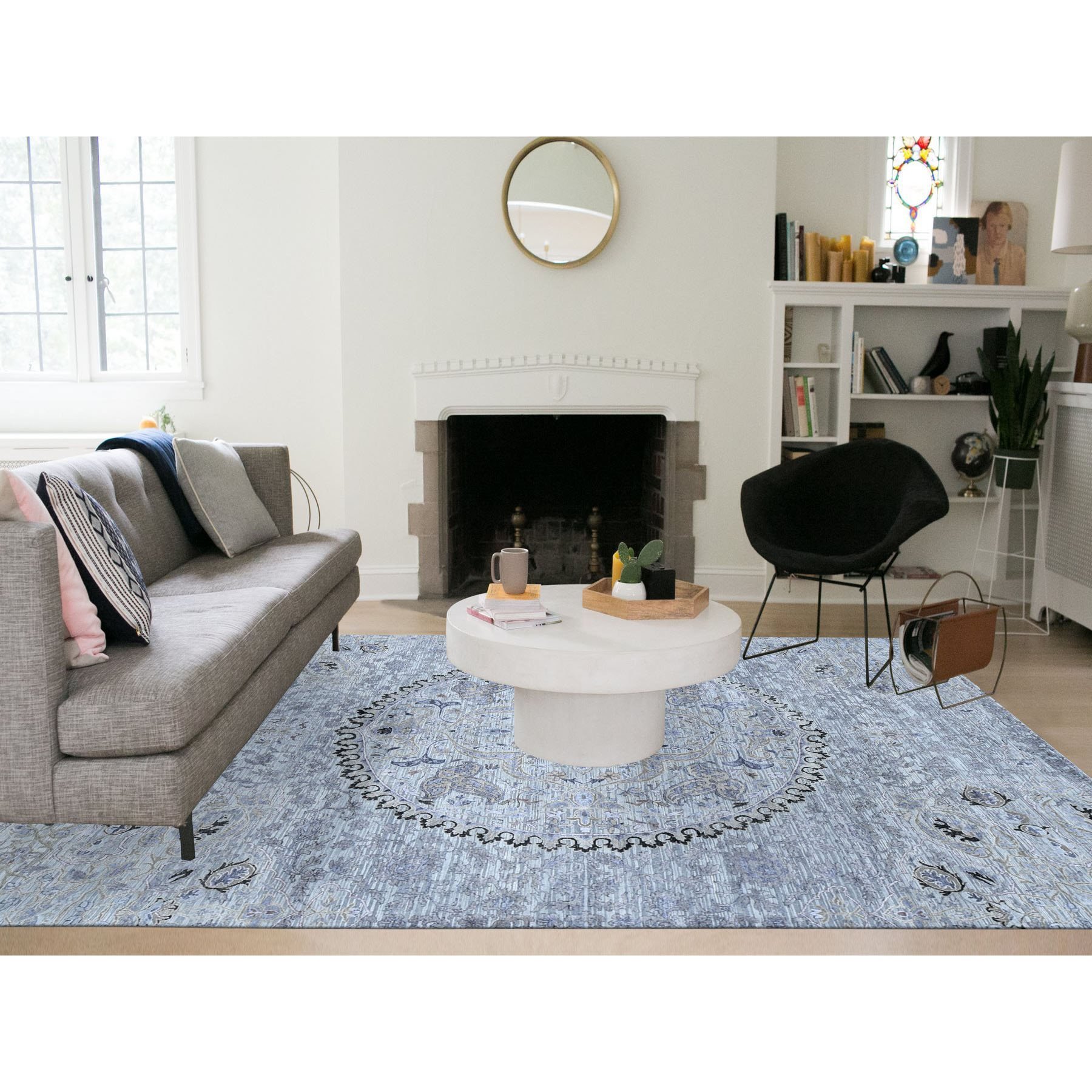 9'x12' Silver Gray, THE MAHARAJA Design, Silk with Textured Wool Hand Knotted, Oriental Rug HR80451 - Image 2