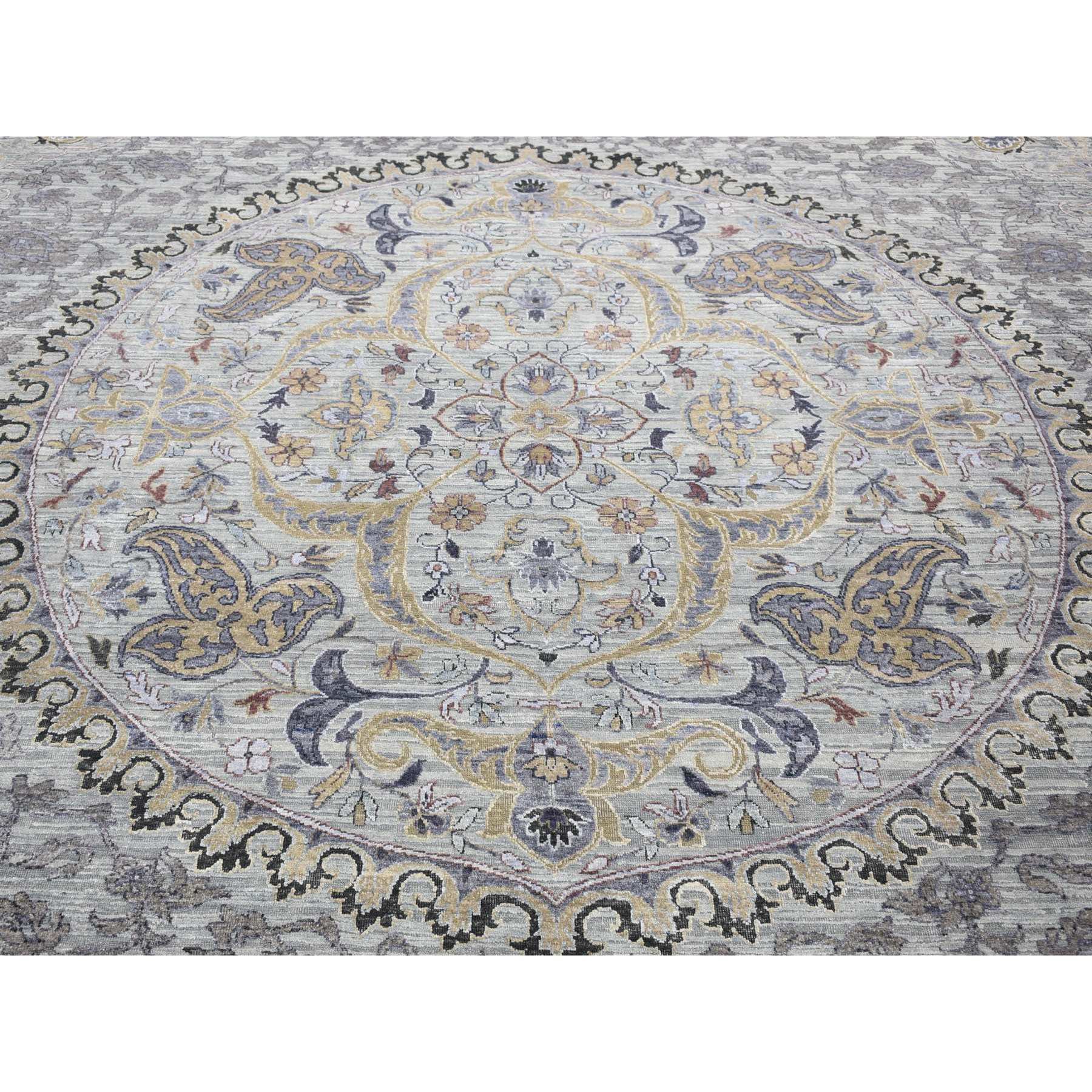 9'x12' Silver Gray, THE MAHARAJA Design, Silk with Textured Wool Hand Knotted, Oriental Rug HR80451 - Image 9