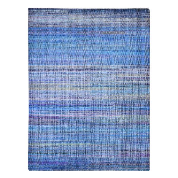9'1"x12'3" Colorful, Modern Leaf Design, Sari Silk and Textured Wool Hand Knotted, Oriental Rug HR80453