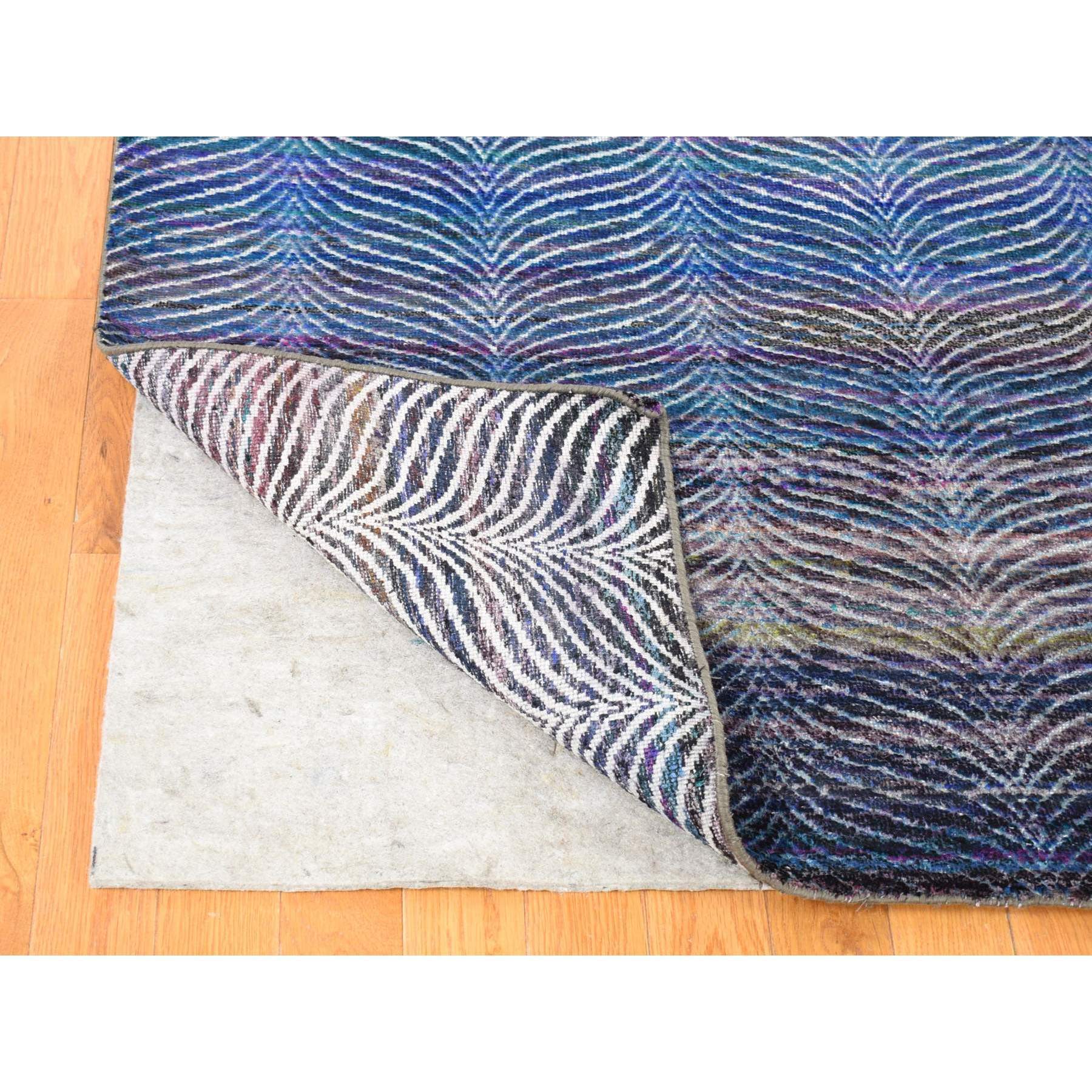 9'1"x12'3" Colorful, Modern Leaf Design, Sari Silk and Textured Wool Hand Knotted, Oriental Rug HR80453 - Image 5