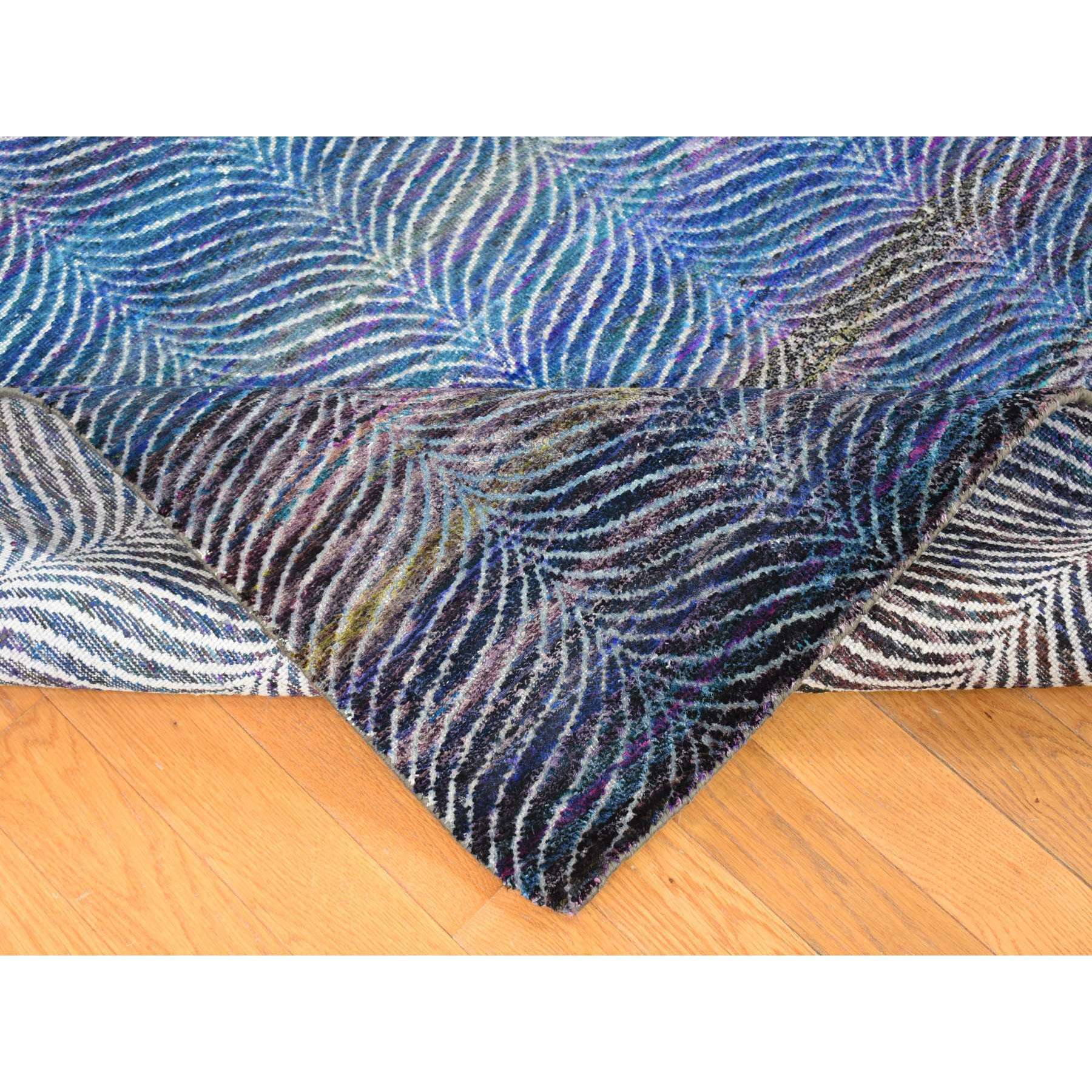 9'1"x12'3" Colorful, Modern Leaf Design, Sari Silk and Textured Wool Hand Knotted, Oriental Rug HR80453 - Image 7