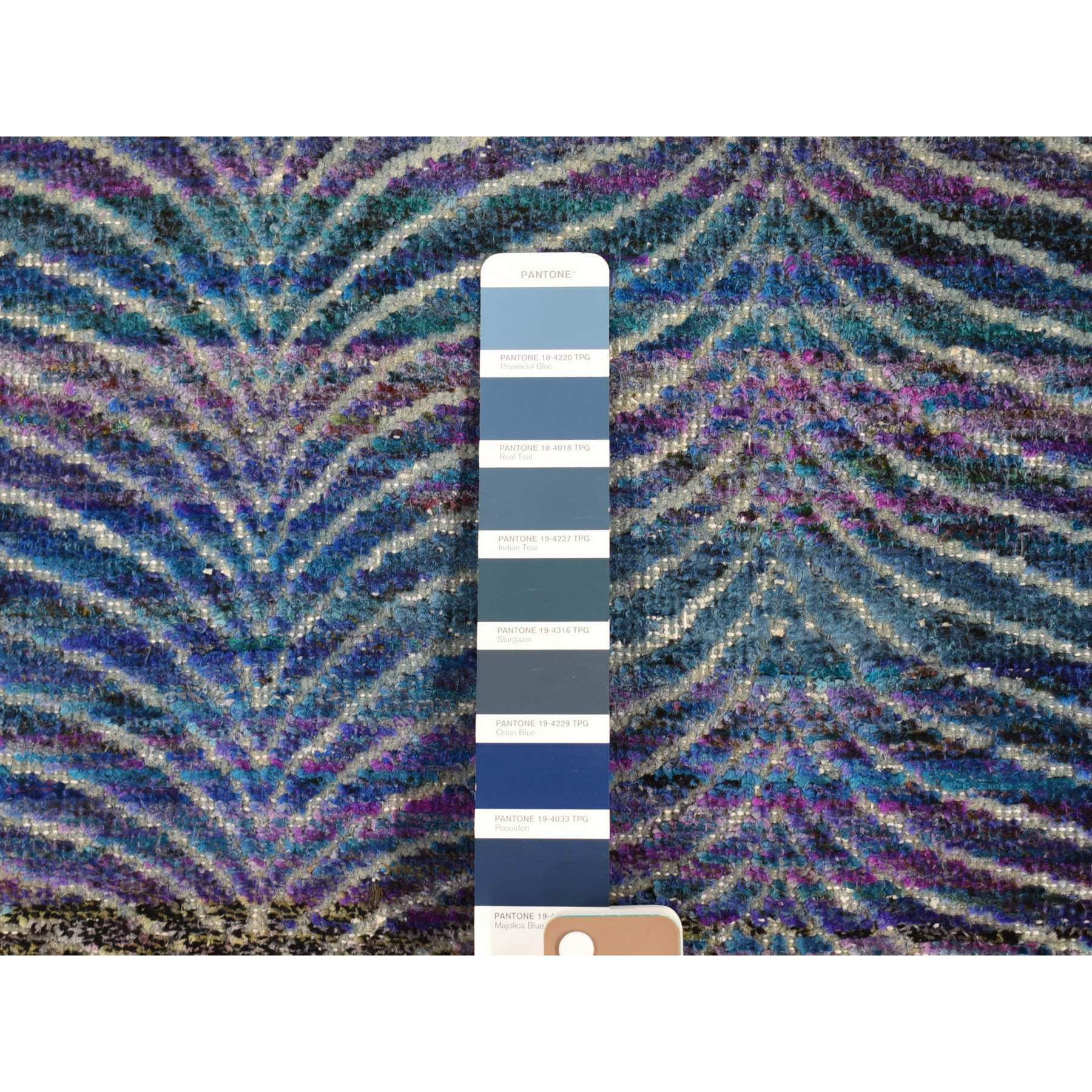 9'1"x12'3" Colorful, Modern Leaf Design, Sari Silk and Textured Wool Hand Knotted, Oriental Rug HR80453 - Image 8