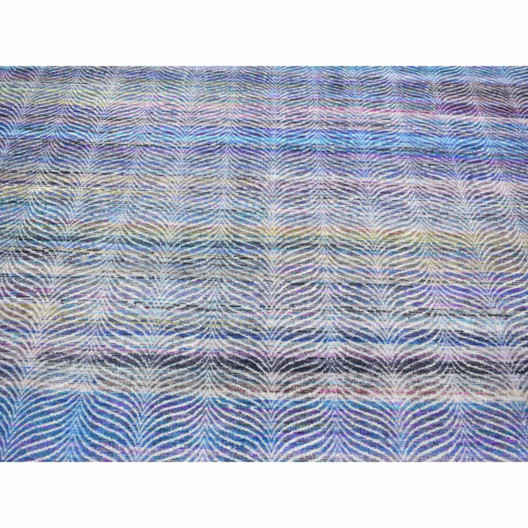 9'1"x12'3" Colorful, Modern Leaf Design, Sari Silk and Textured Wool Hand Knotted, Oriental Rug HR80453 - Image 9