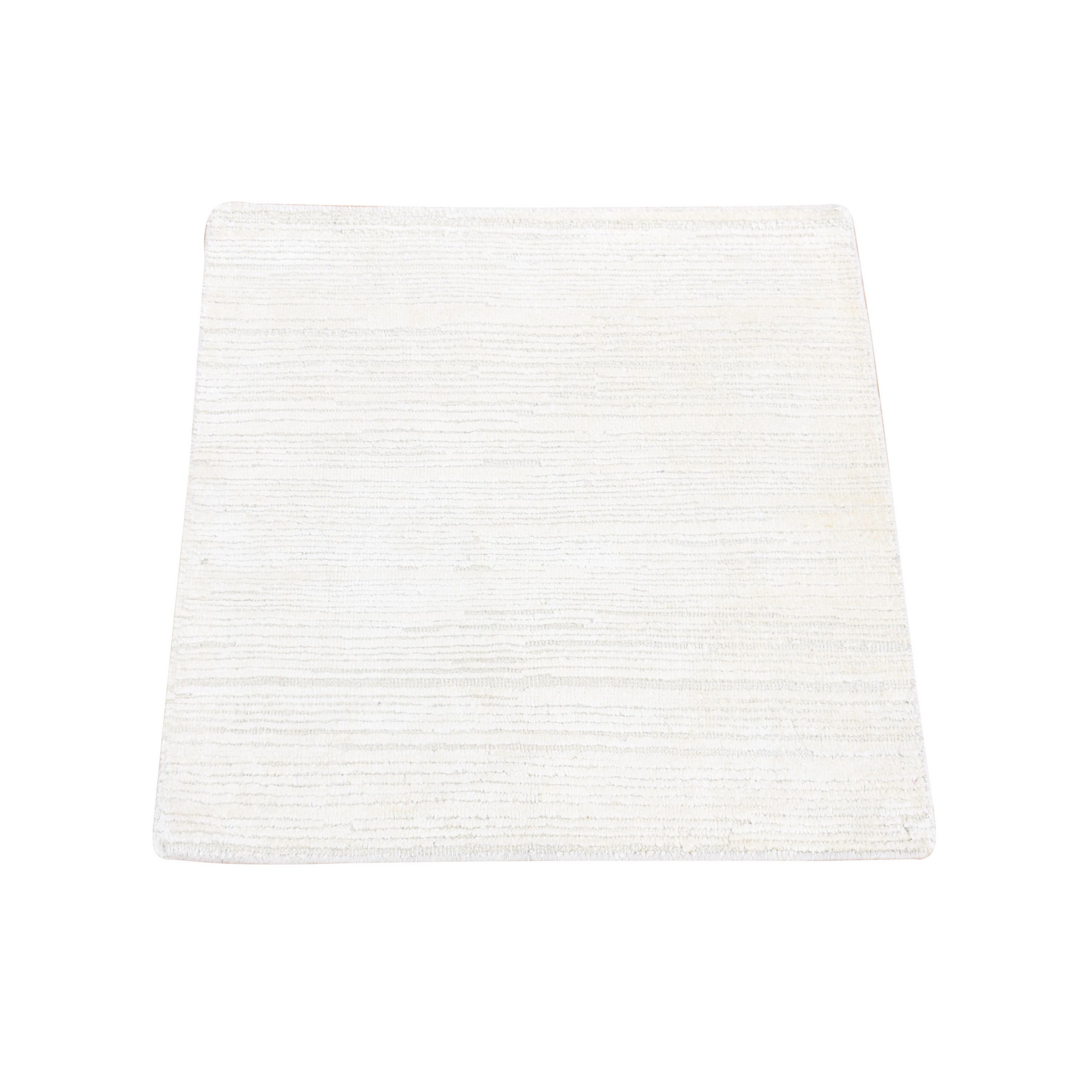 2'1"x2'1" Ivory, Hand Knotted Modern Design, Silk with Textured Wool, Sample Fragment, Mat Square Oriental Rug HR80463