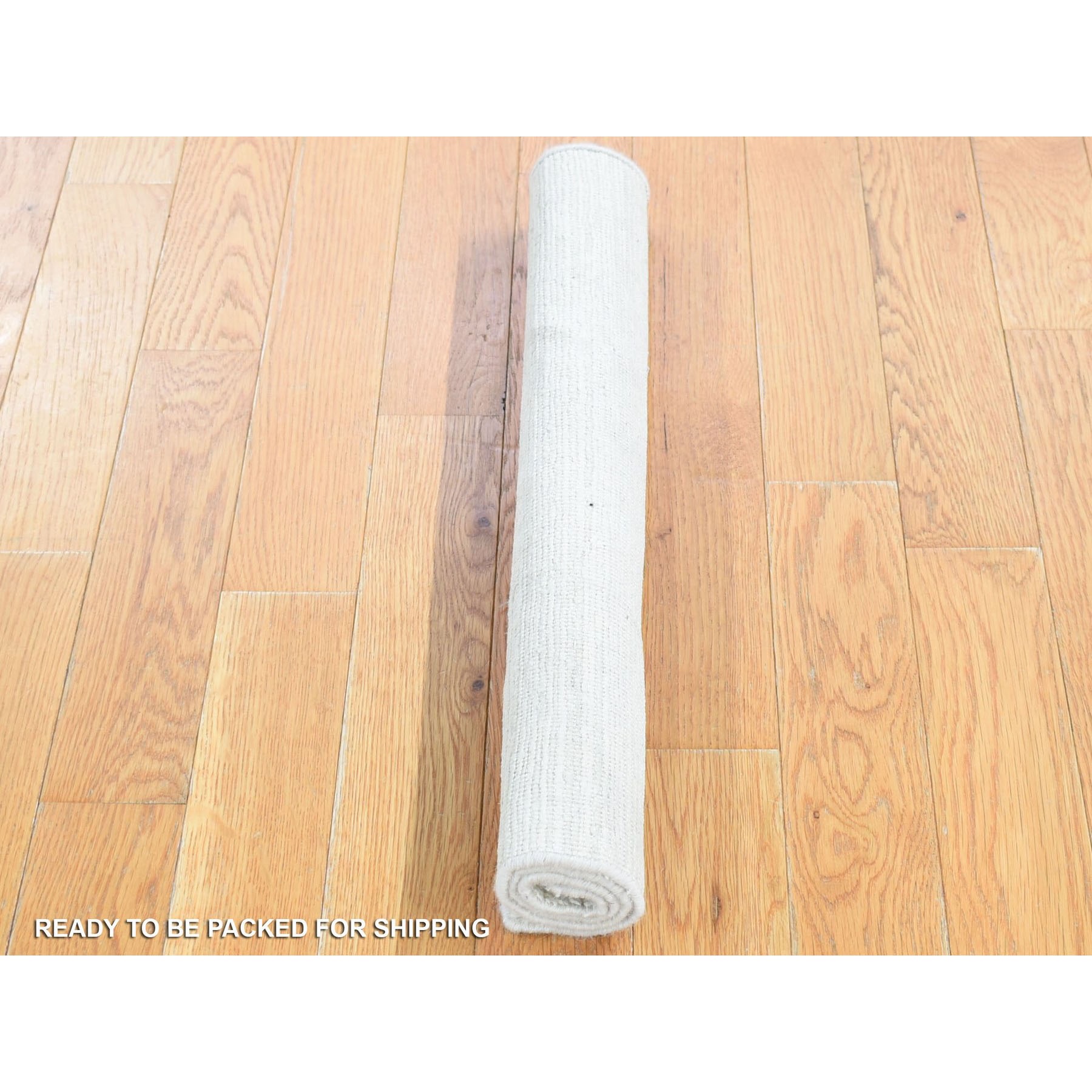 2'1"x2'1" Ivory, Hand Knotted Modern Design, Silk with Textured Wool, Sample Fragment, Mat Square Oriental Rug HR80463 - Image 4