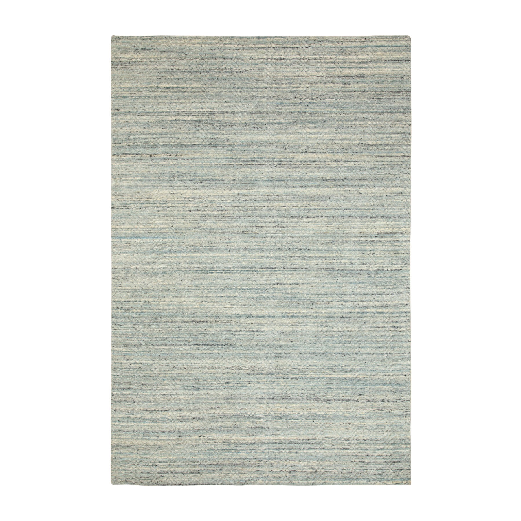 6'x9' Seafoam Green Variegated Textured Design Hand Loomed Pure Wool Modern Oriental Rug HR58391