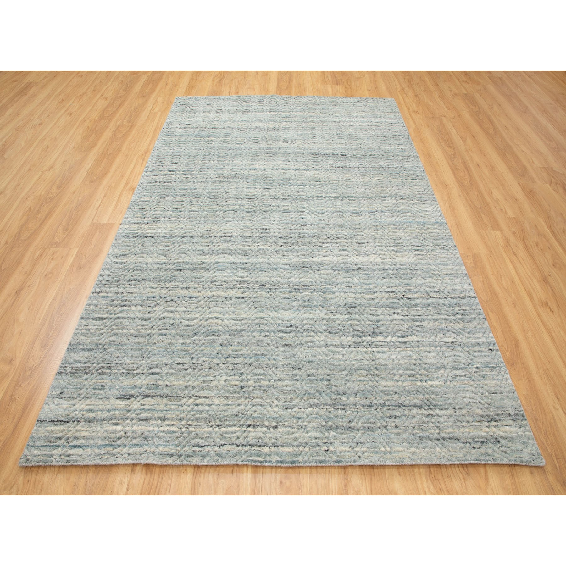 6'x9' Seafoam Green Variegated Textured Design Hand Loomed Pure Wool Modern Oriental Rug HR58391 - Image 3