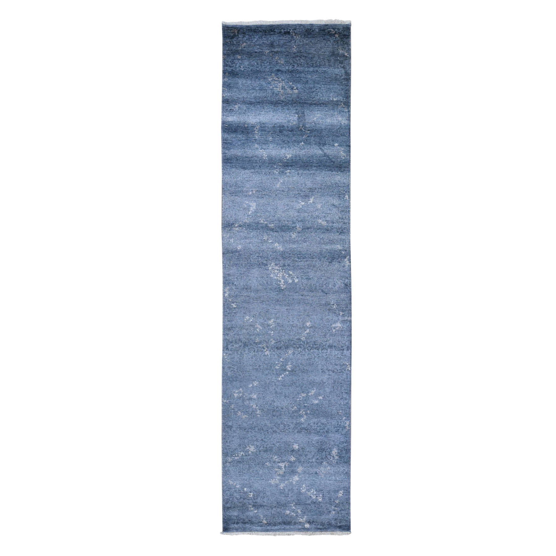 3'x11'9" Dark Grey Hand Knotted Art Silk Modern Wide Runner Oriental Rug HR59520