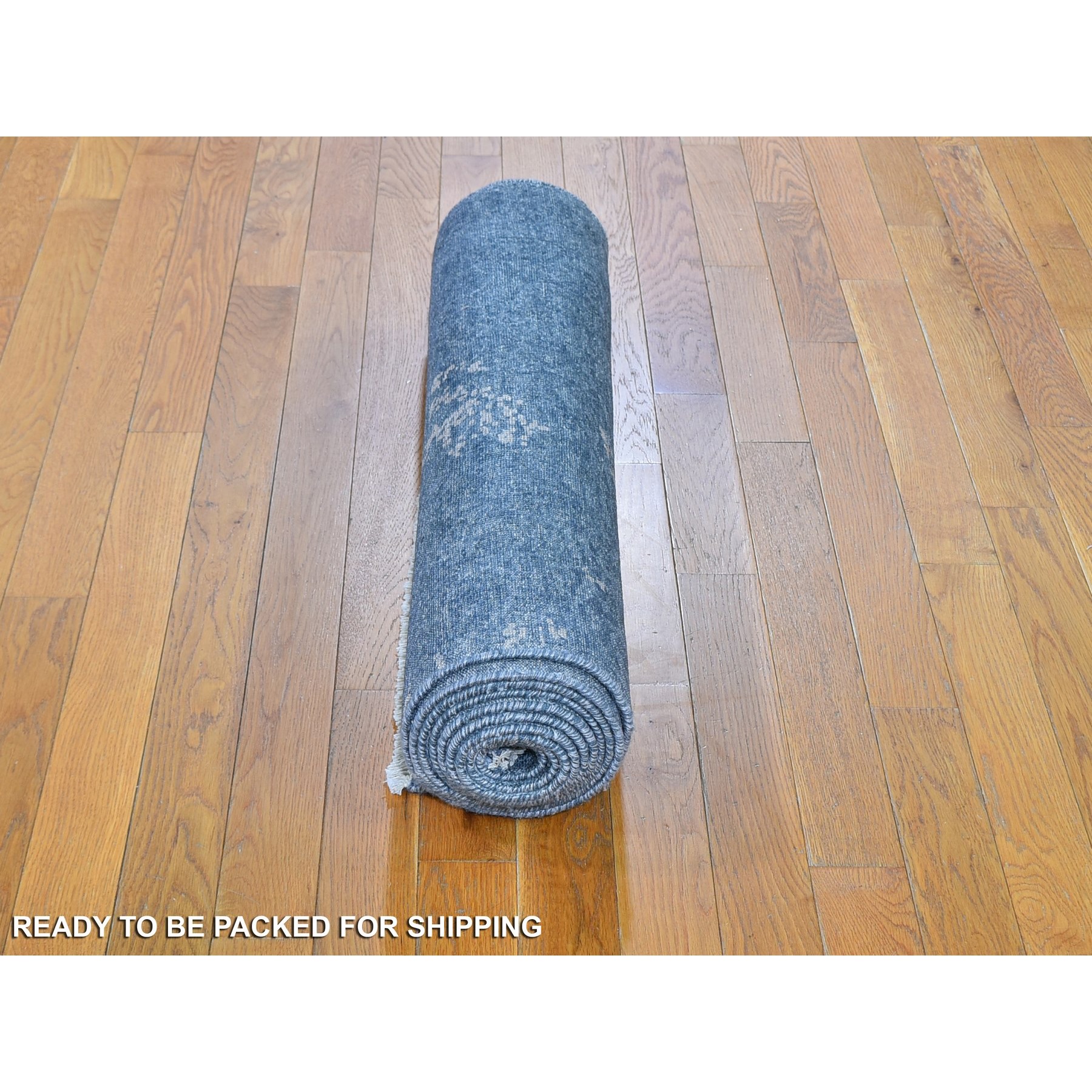 3'x11'9" Dark Grey Hand Knotted Art Silk Modern Wide Runner Oriental Rug HR59520 - Image 5