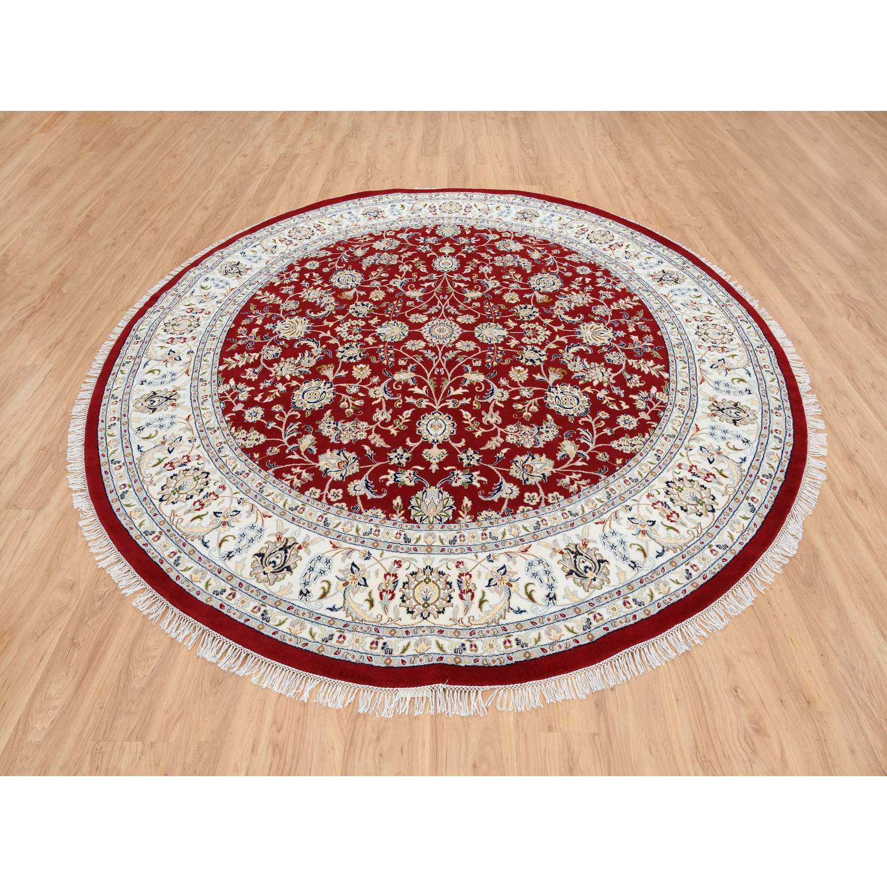 9'1"x9'1" Cherry Red, Hand Knotted Nain with All Over Design, 250 KPSI Wool and Silk, Round Oriental Rug HR64728 - Image 3