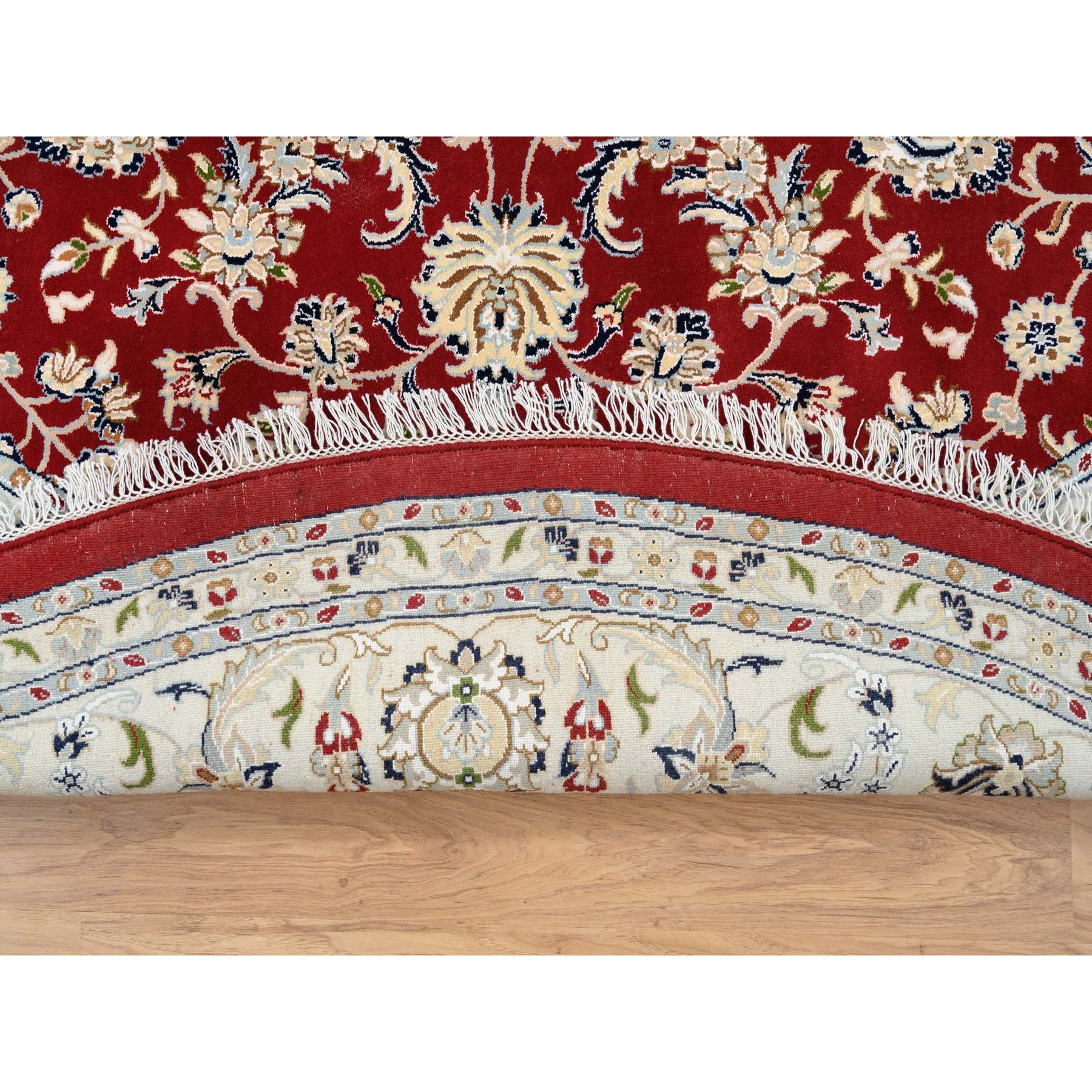9'1"x9'1" Cherry Red, Hand Knotted Nain with All Over Design, 250 KPSI Wool and Silk, Round Oriental Rug HR64728 - Image 5