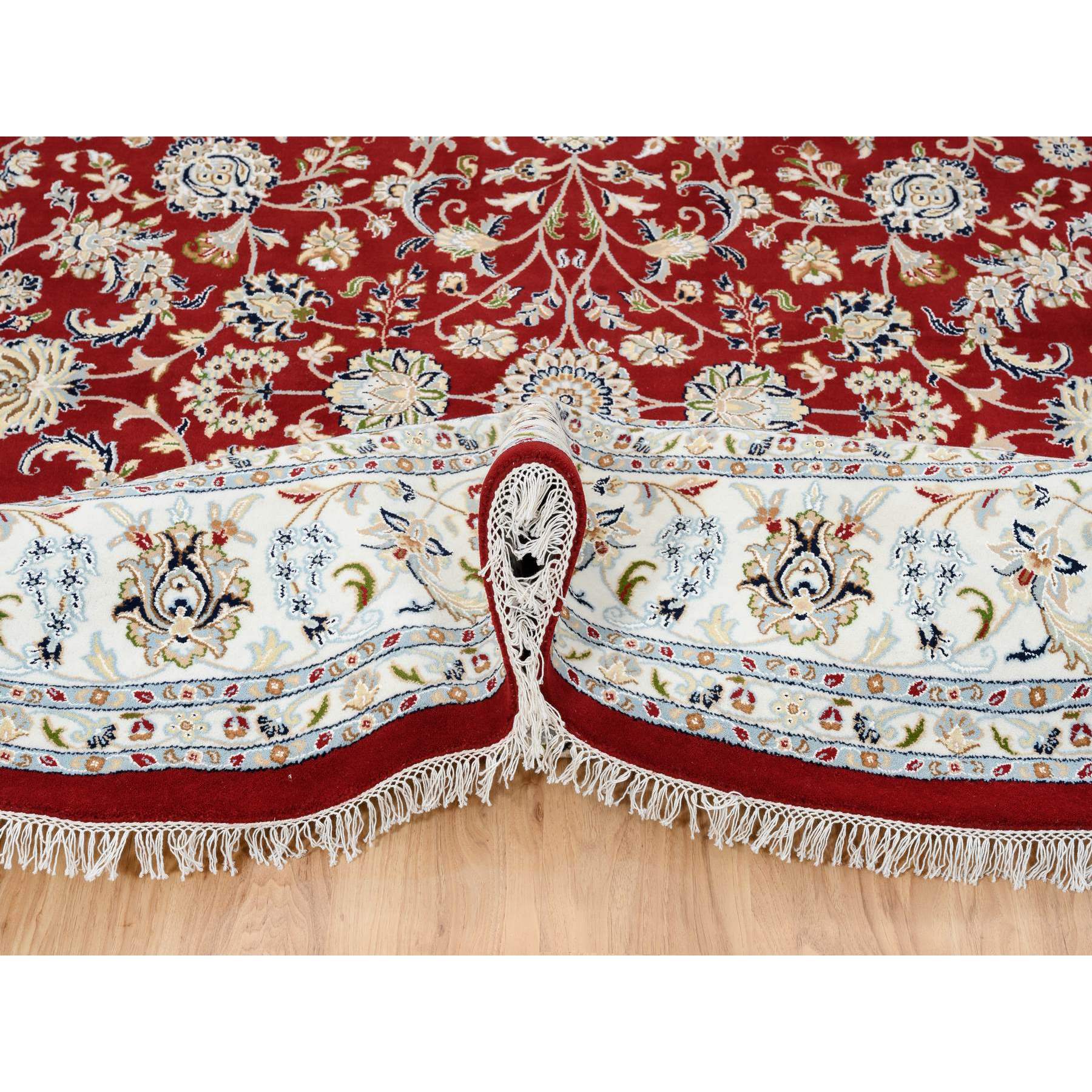 9'1"x9'1" Cherry Red, Hand Knotted Nain with All Over Design, 250 KPSI Wool and Silk, Round Oriental Rug HR64728 - Image 6