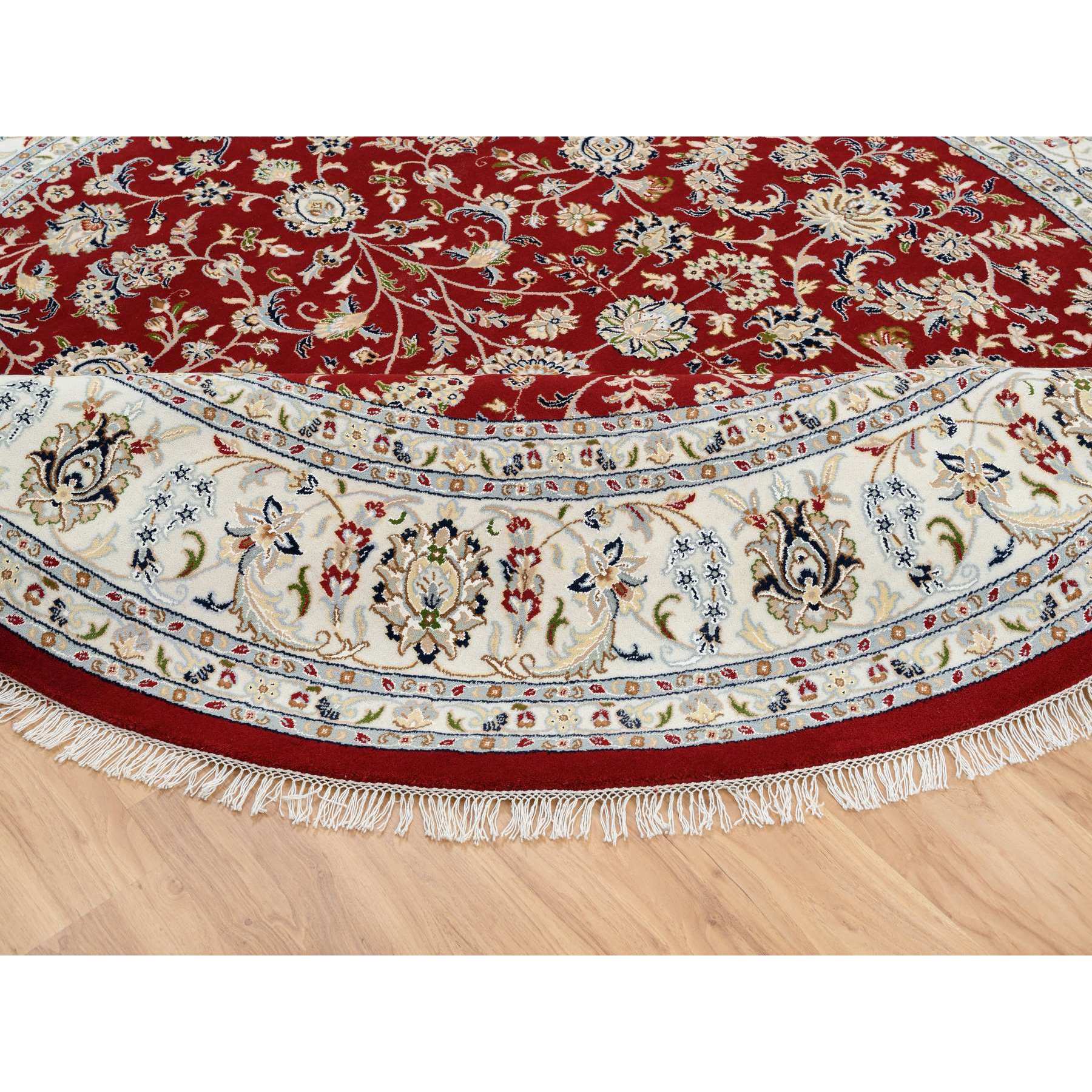 9'1"x9'1" Cherry Red, Hand Knotted Nain with All Over Design, 250 KPSI Wool and Silk, Round Oriental Rug HR64728 - Image 7