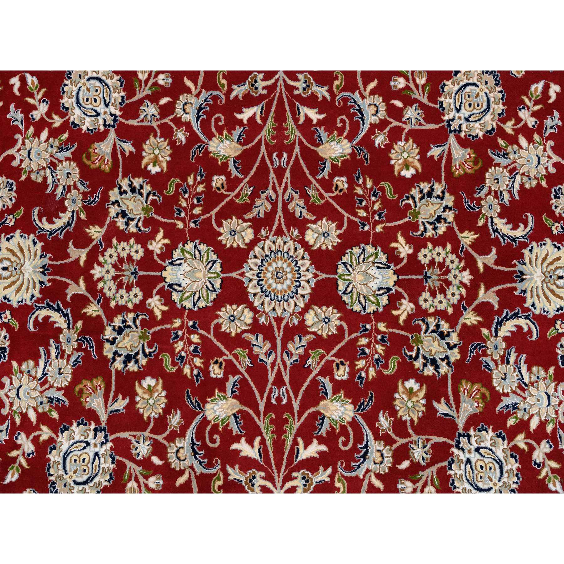 9'1"x9'1" Cherry Red, Hand Knotted Nain with All Over Design, 250 KPSI Wool and Silk, Round Oriental Rug HR64728 - Image 9
