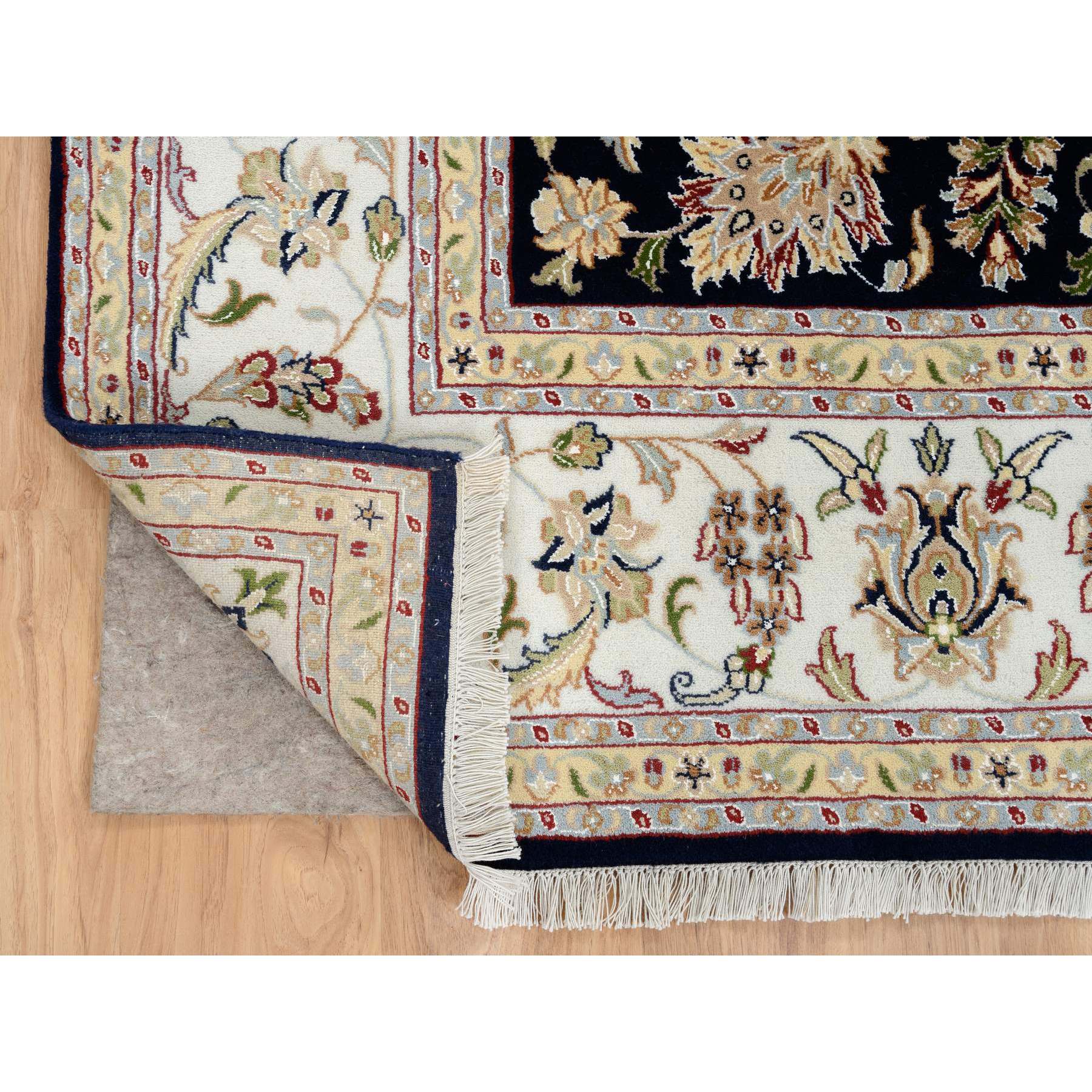 8'2"x8'2" Midnight Blue, Wool and Silk, Nain with All Over Design, 250 KPSI, Hand Knotted, Square, Oriental Rug HR64731 - Image 4