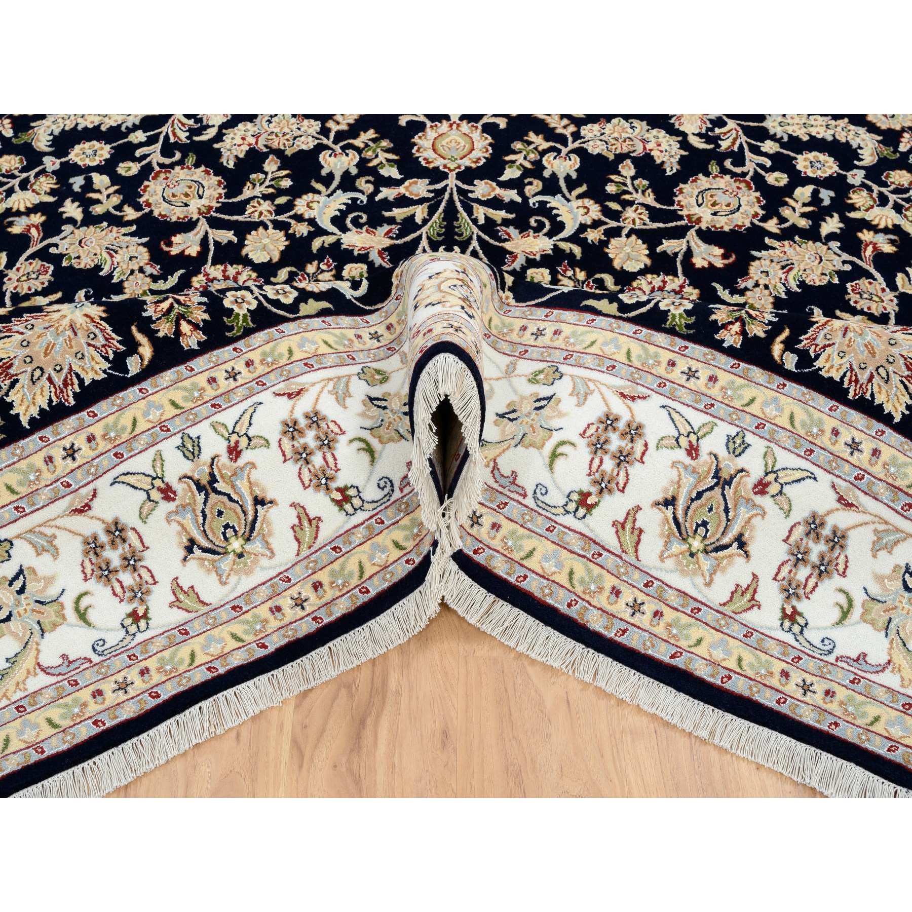 8'2"x8'2" Midnight Blue, Wool and Silk, Nain with All Over Design, 250 KPSI, Hand Knotted, Square, Oriental Rug HR64731 - Image 5