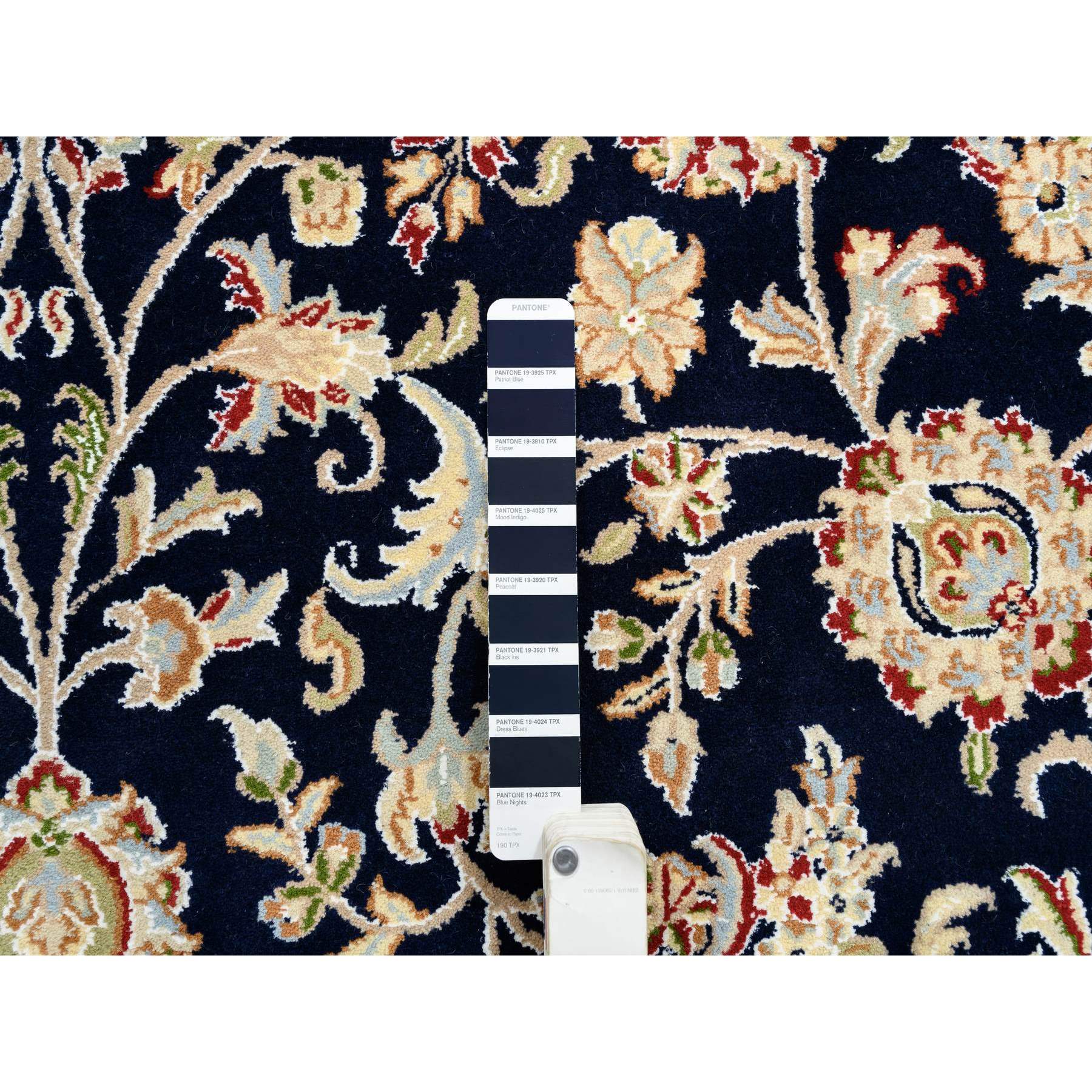 8'2"x8'2" Midnight Blue, Wool and Silk, Nain with All Over Design, 250 KPSI, Hand Knotted, Square, Oriental Rug HR64731 - Image 7