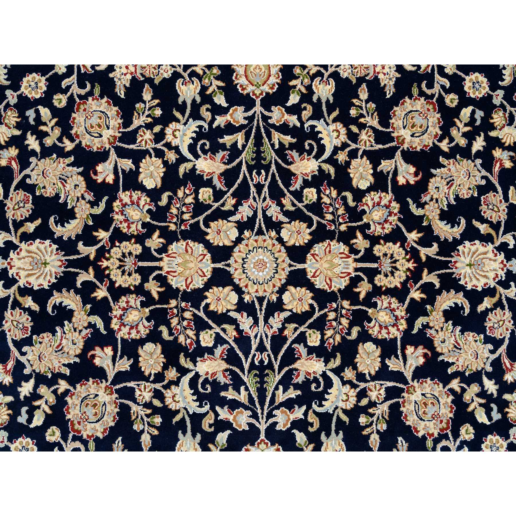 8'2"x8'2" Midnight Blue, Wool and Silk, Nain with All Over Design, 250 KPSI, Hand Knotted, Square, Oriental Rug HR64731 - Image 8