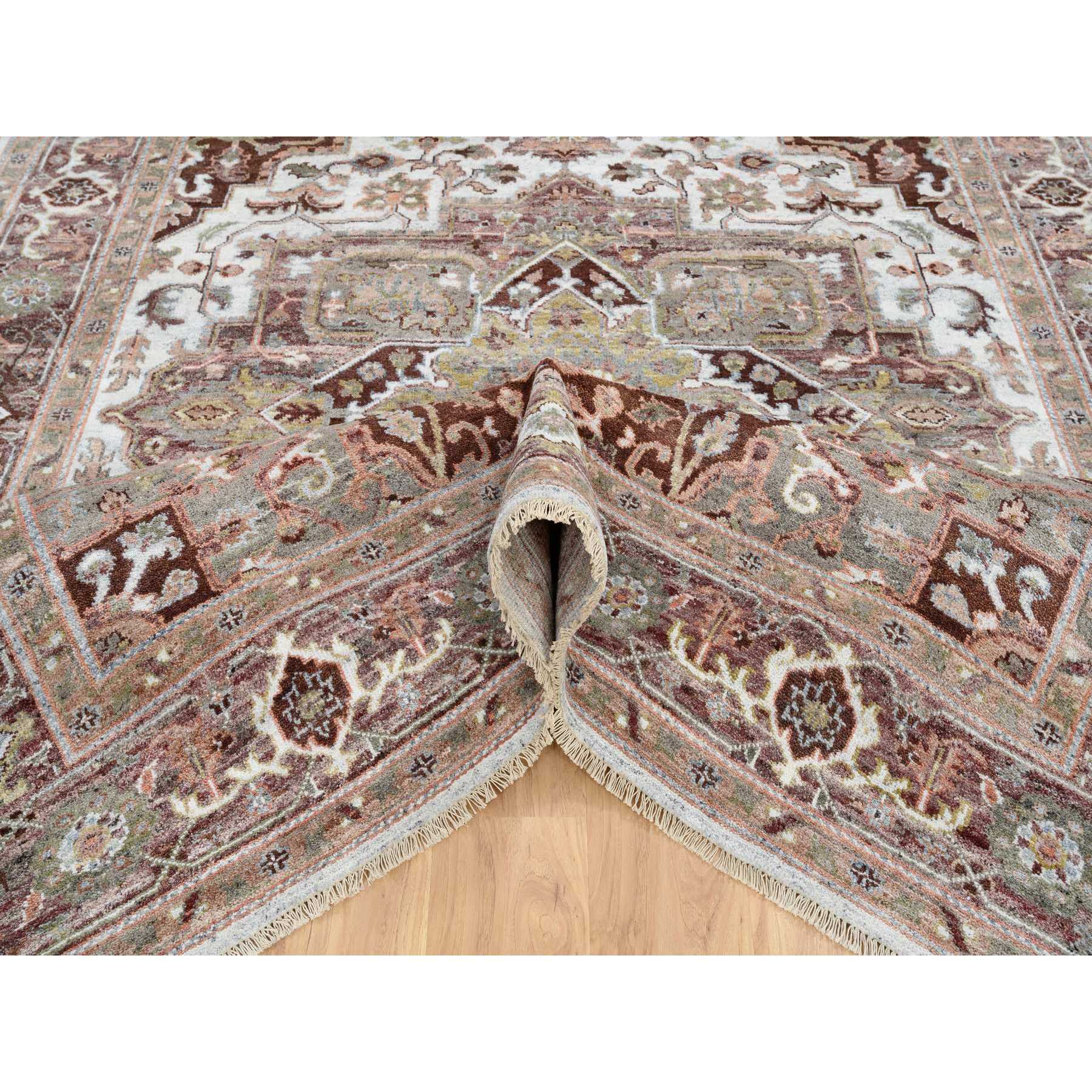 8'x10' Mixed Burgundy, Heriz Heritage Design with Geometric Medallion, Plush and Lush Soft Pile, Hand Knotted Pure Wool, Oriental HR64820 - Image 6